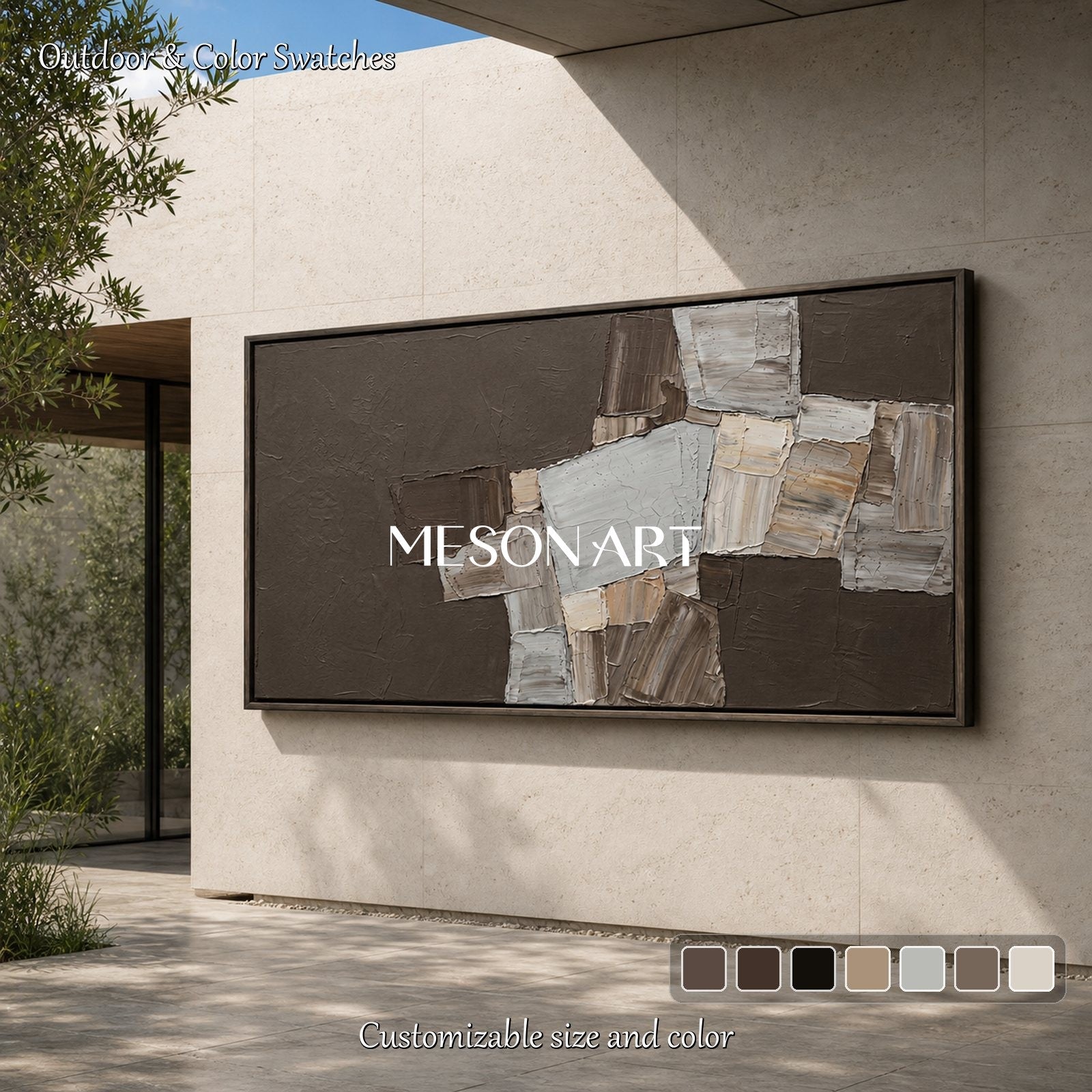 Large Brown Abstract Art Painting Minimalist Textured Wall Decor For Living Room
