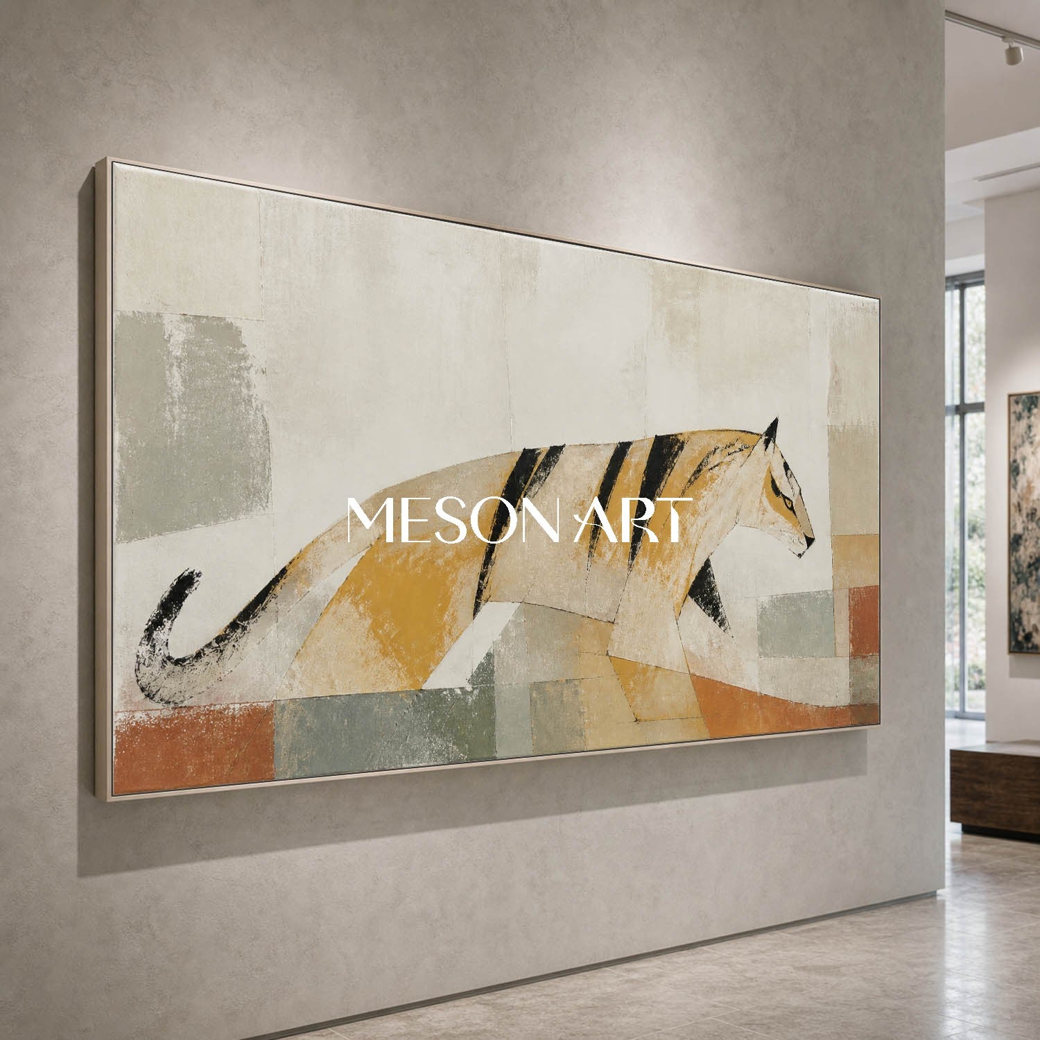 Abstract Tiger Canvas Art Minimalist Geometric Painting For Modern Living Room Decor