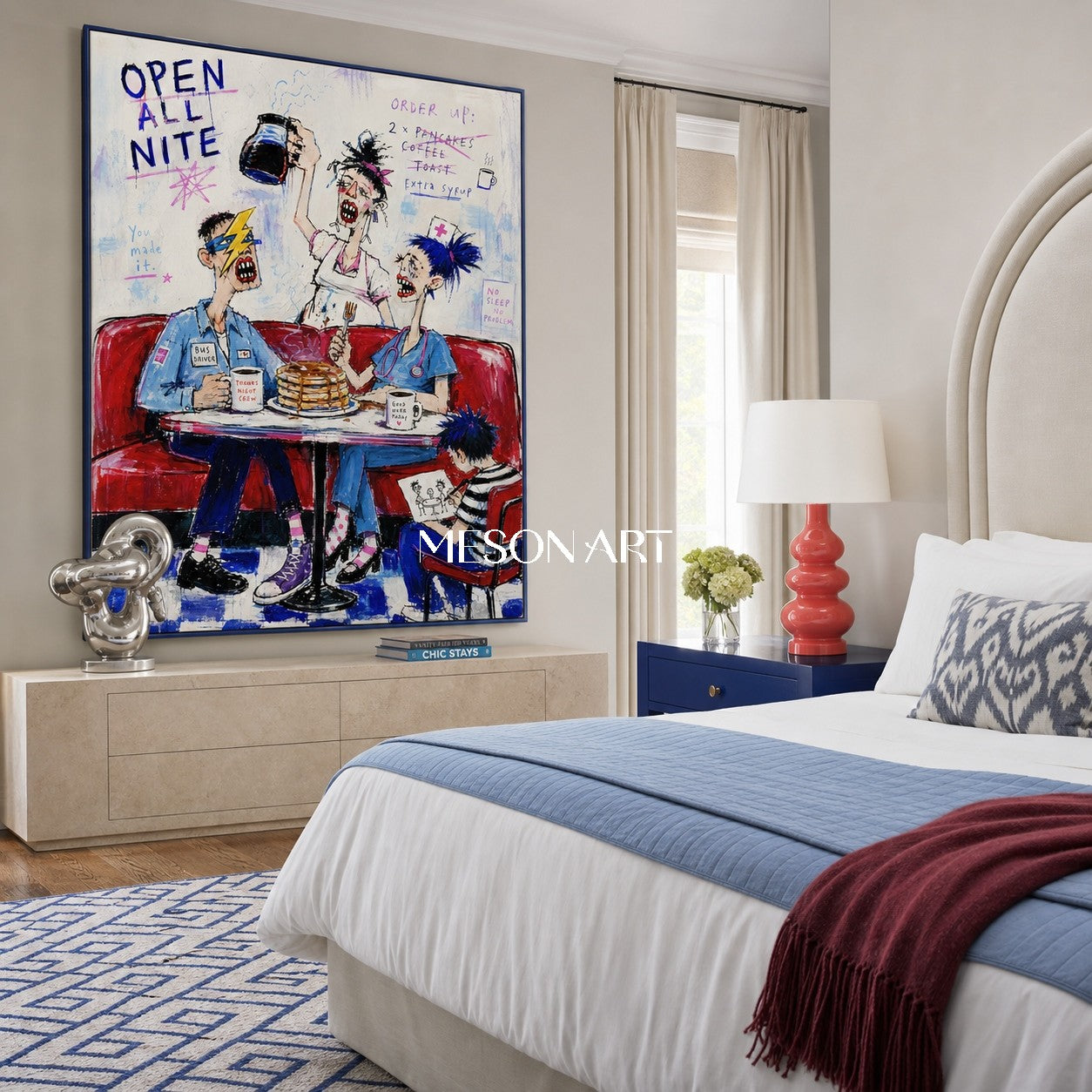 Blue And Red Graffiti Figurative Cartoon Art Rectangular Wall Decor For Living Room By Mesonart