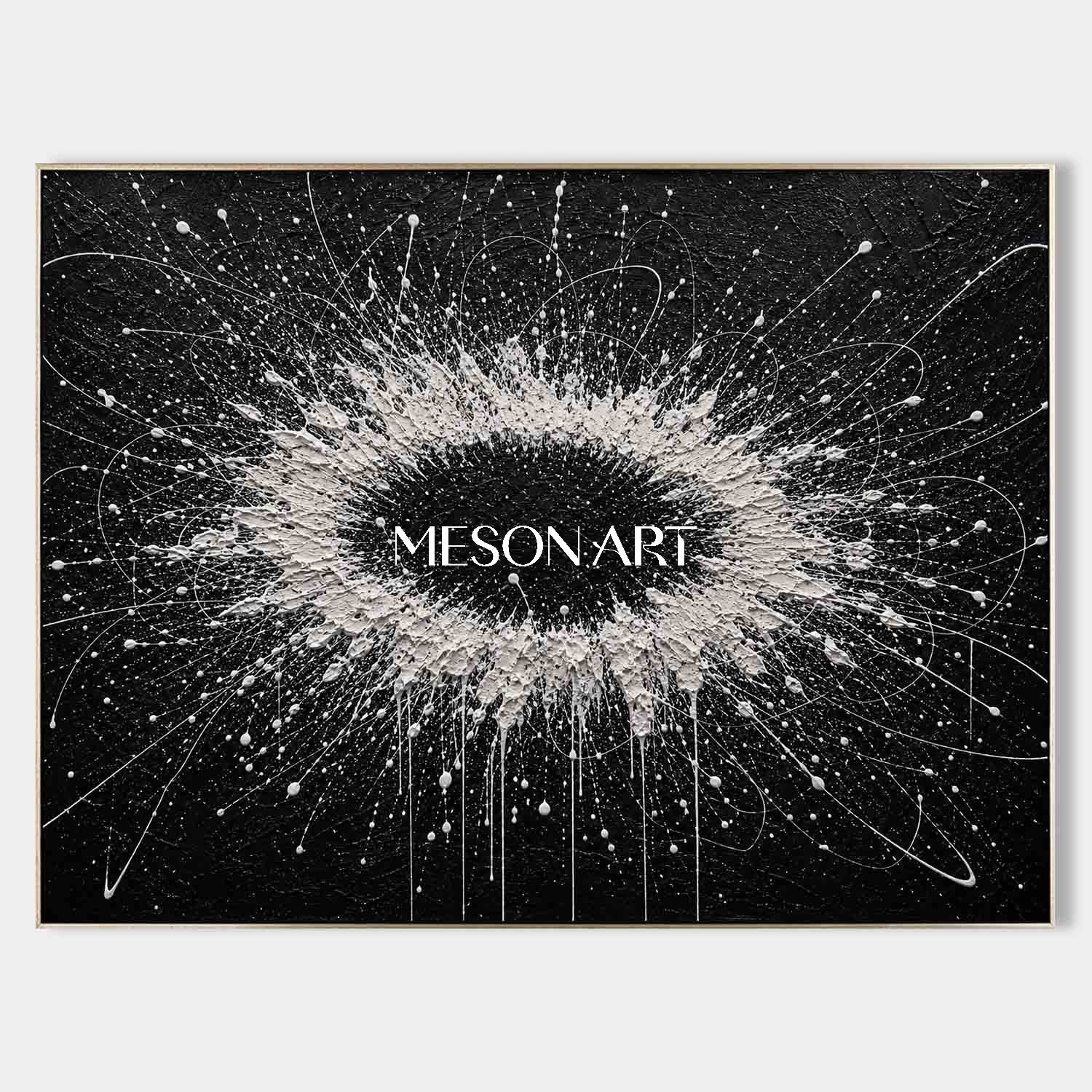 Black And White Abstract Textured Wall Art With Pollock Style For Modern Living Room Decor