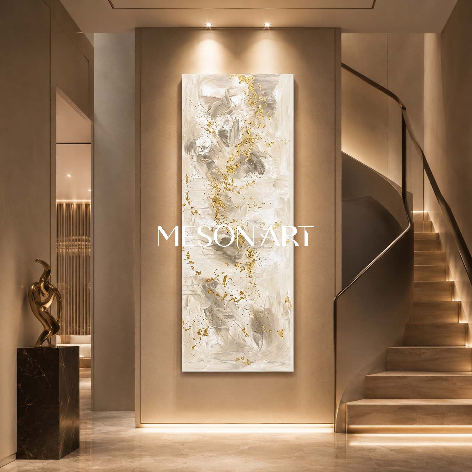 Luxurious Abstract Art With Gold Leaf Textured Impasto For Modern Living Room Decor
