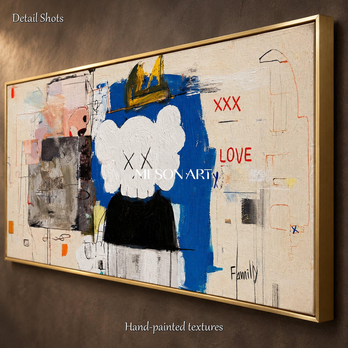 Blue And White Pop Culture Graffiti Cartoon Anime KAWS Wall Art Panoramic Painting By Mesonart