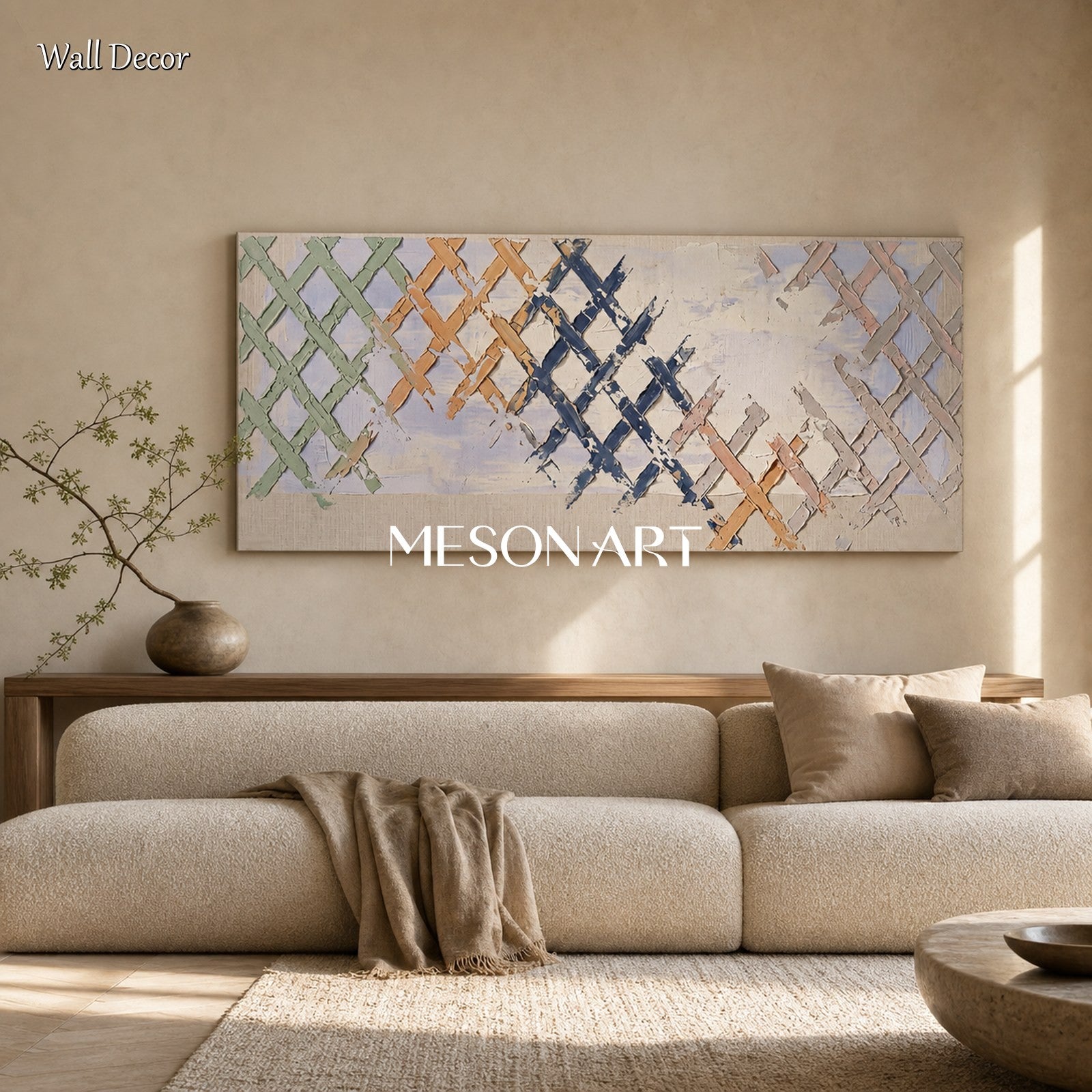 Large Wabi Sabi Art With Textured Relief For Modern Living Room Decor