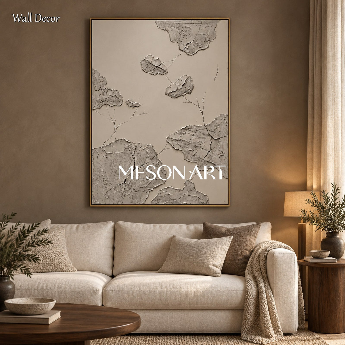 Gray Abstract Art Wabi Sabi Rectangular Wall Decor For Living Room By Mesonart