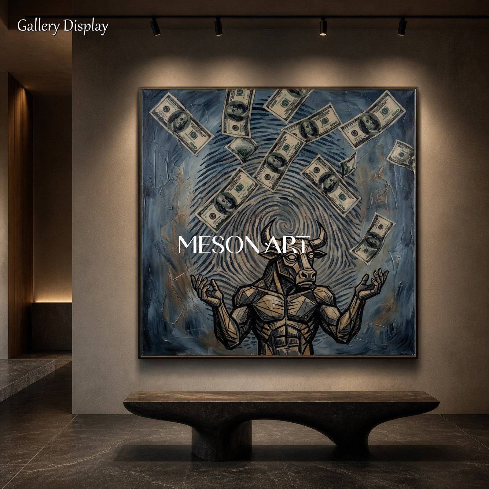 Black And Gold Surrealism Money Art Square Original Artist Hand Painted Contemporary Wall Decor For Living Room By Mesonart