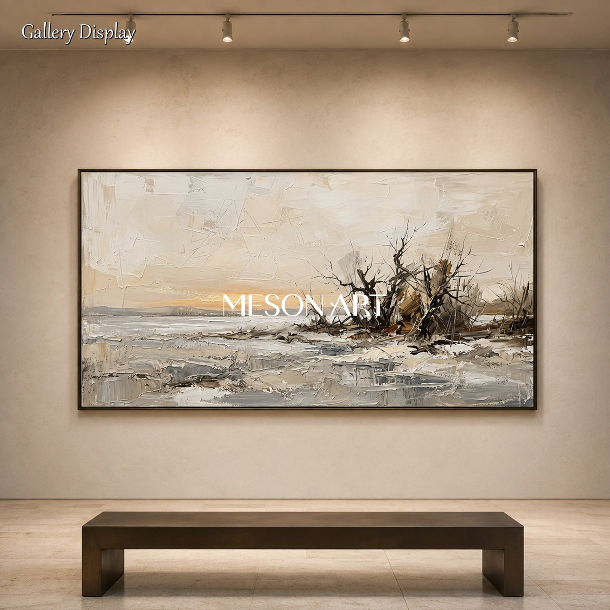 Beige And Gray Abstract Painting Large Panoramic Wall Art For Living Room Original Artist By Mesonart