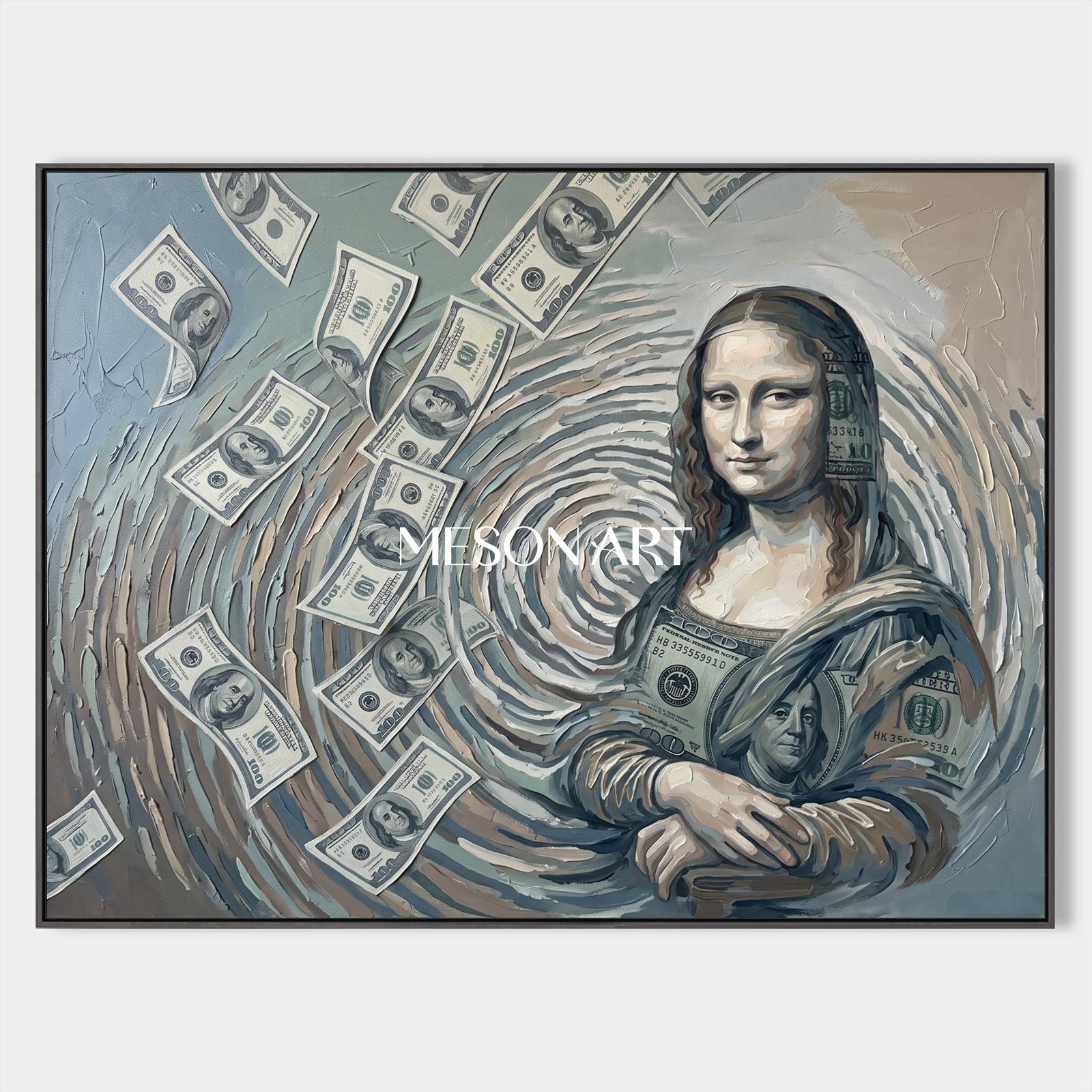 Green And Gray Surrealism Conceptual Art Rectangular Painting Original Artist Hand Painted For Living Room By Mesonart