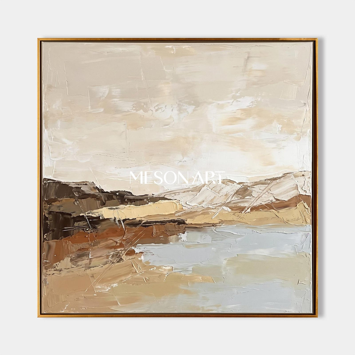 Beige And Brown Abstract Painting Square Wall Art Original Artist Hand Painted By Mesonart