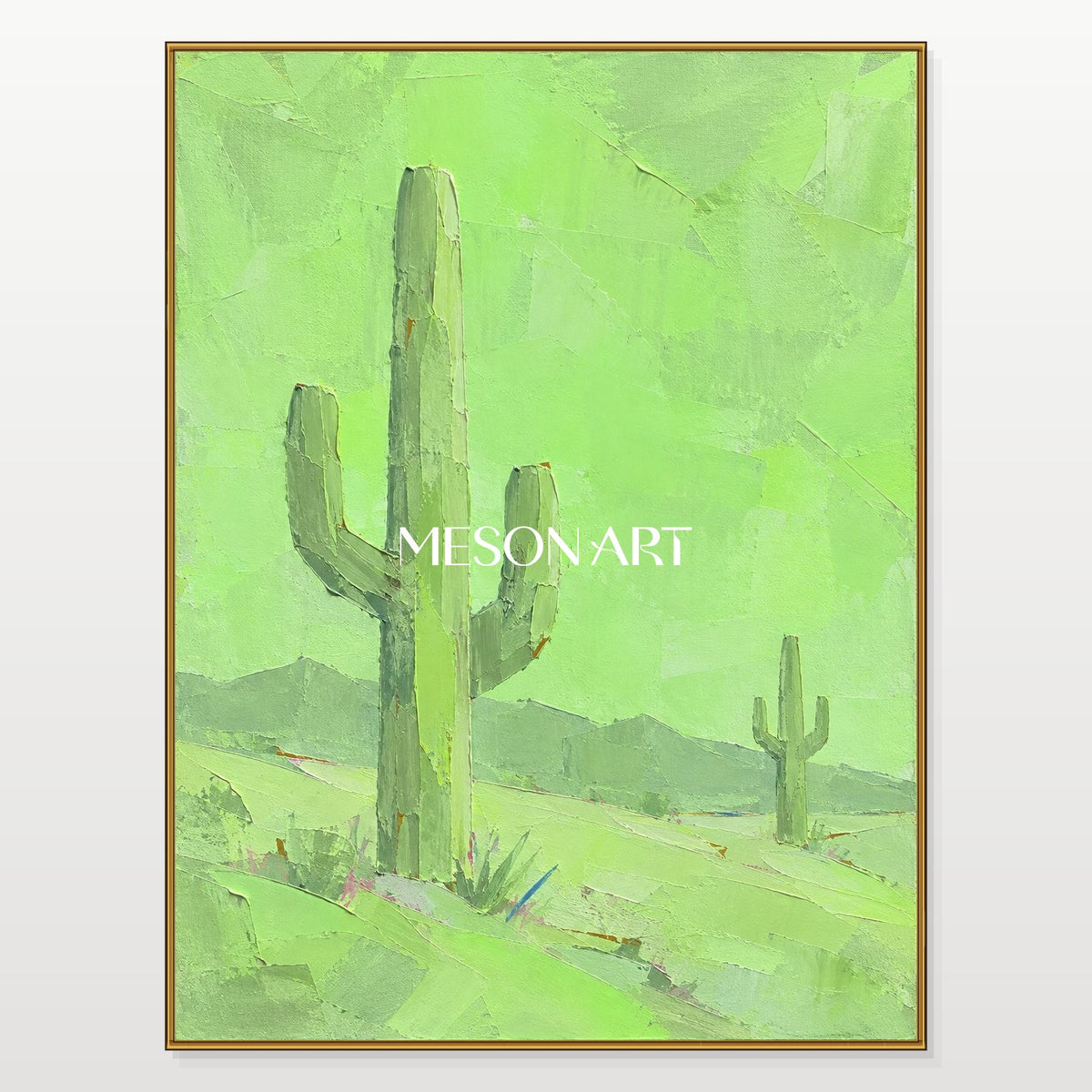 Green Minimalist Abstract Landscape Rectangular Wall Art Original Artist Hand Painted By Mesonart