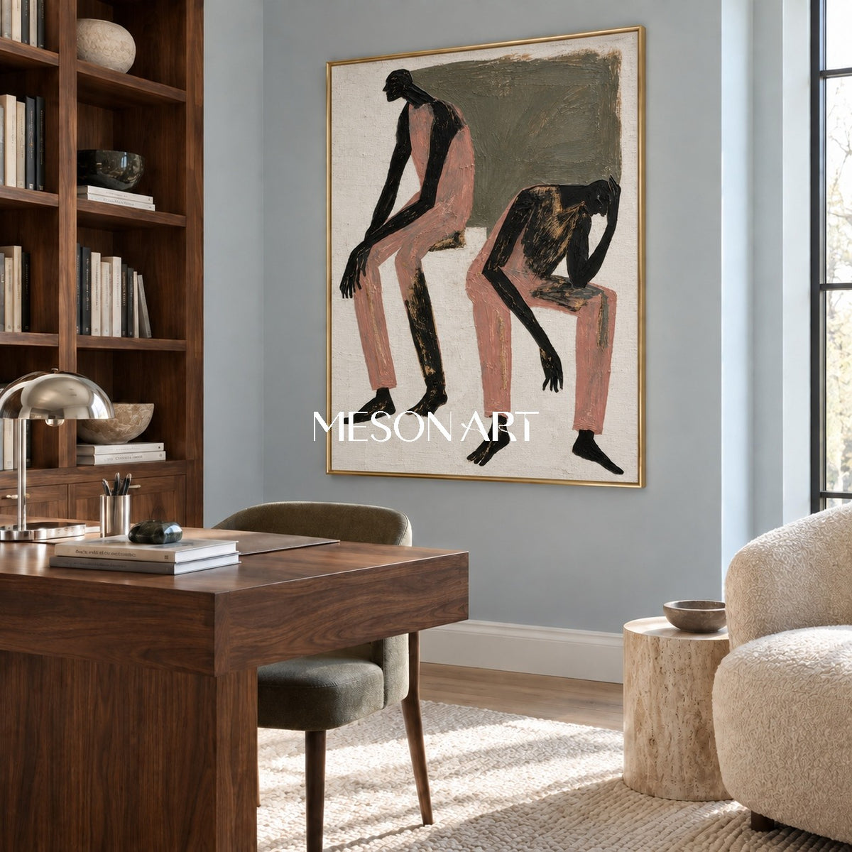 Black And Brown Expressionist Figurative Modern Gestural Textured Rectangular Wall Art For Living Room By Mesonart