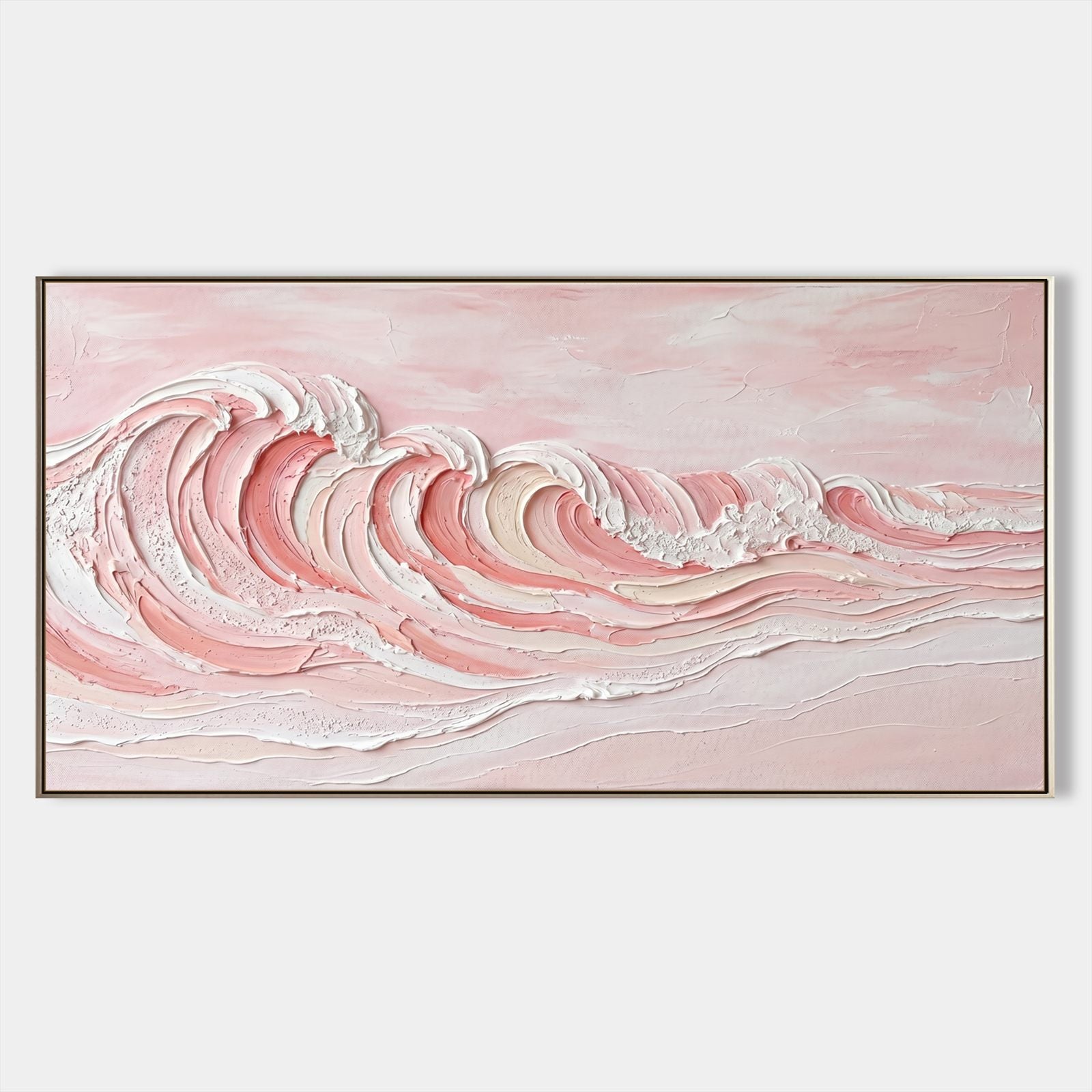 Large Pink Ocean Wave Painting Textured Abstract Art For Tranquil Living Room Decor