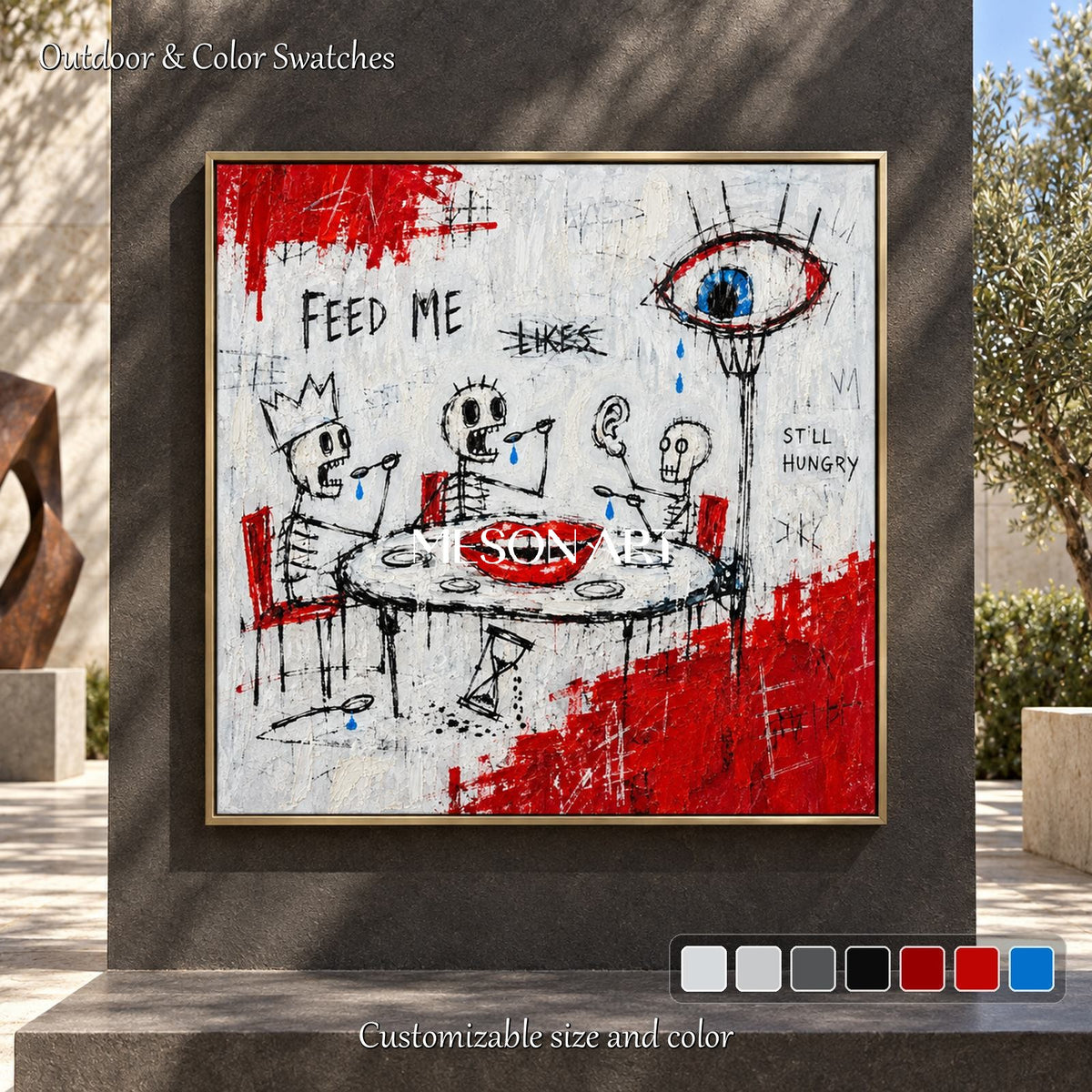 Red And White Abstract Graffiti Painting Square Wall Art For Living Room Original Artist By Mesonart