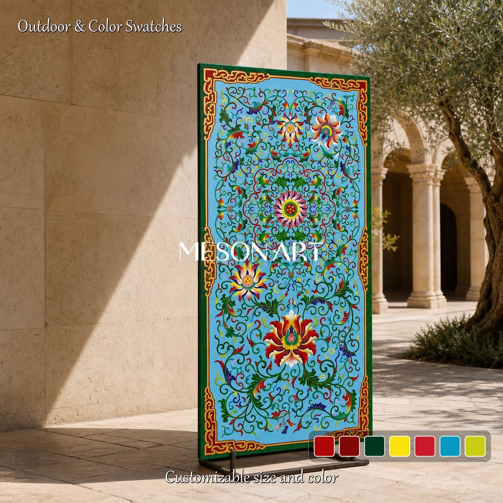 Blue And Green Persian Geometric Wall Art Panoramic Decorative Islamic Painting Original Artist By Mesonart