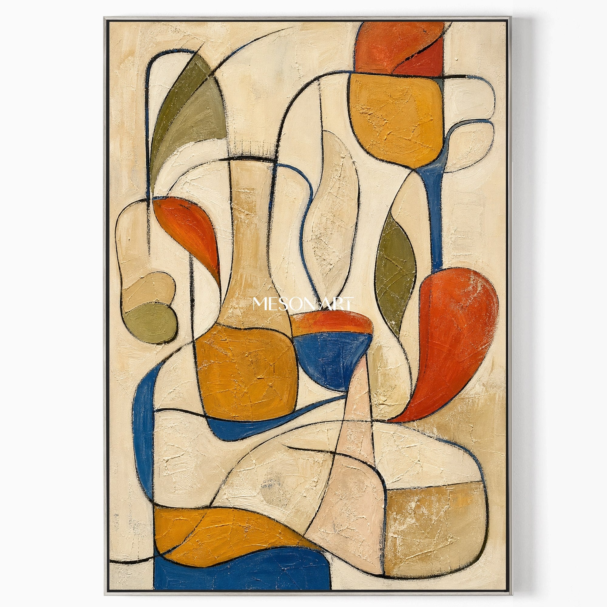 Abstract Geometric Wall Art With Textured Finish For Mid Century Modern Decor