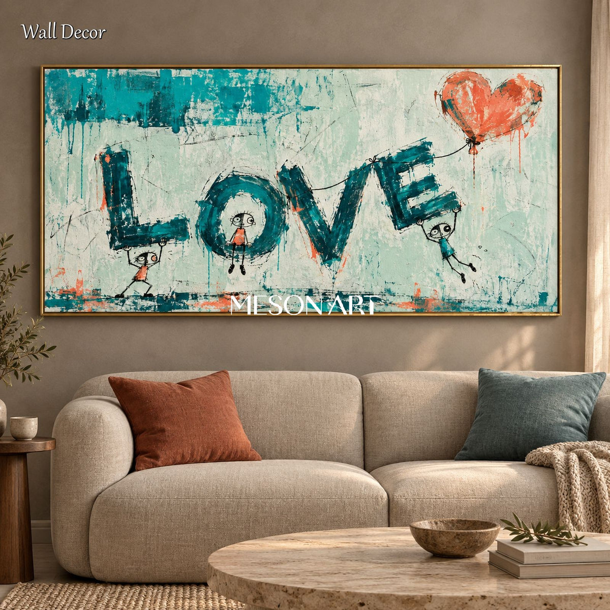 Blue And Orange Abstract Pop Art Painting Original Artist Hand Painted Street Wall Decor For Living Room By Mesonart
