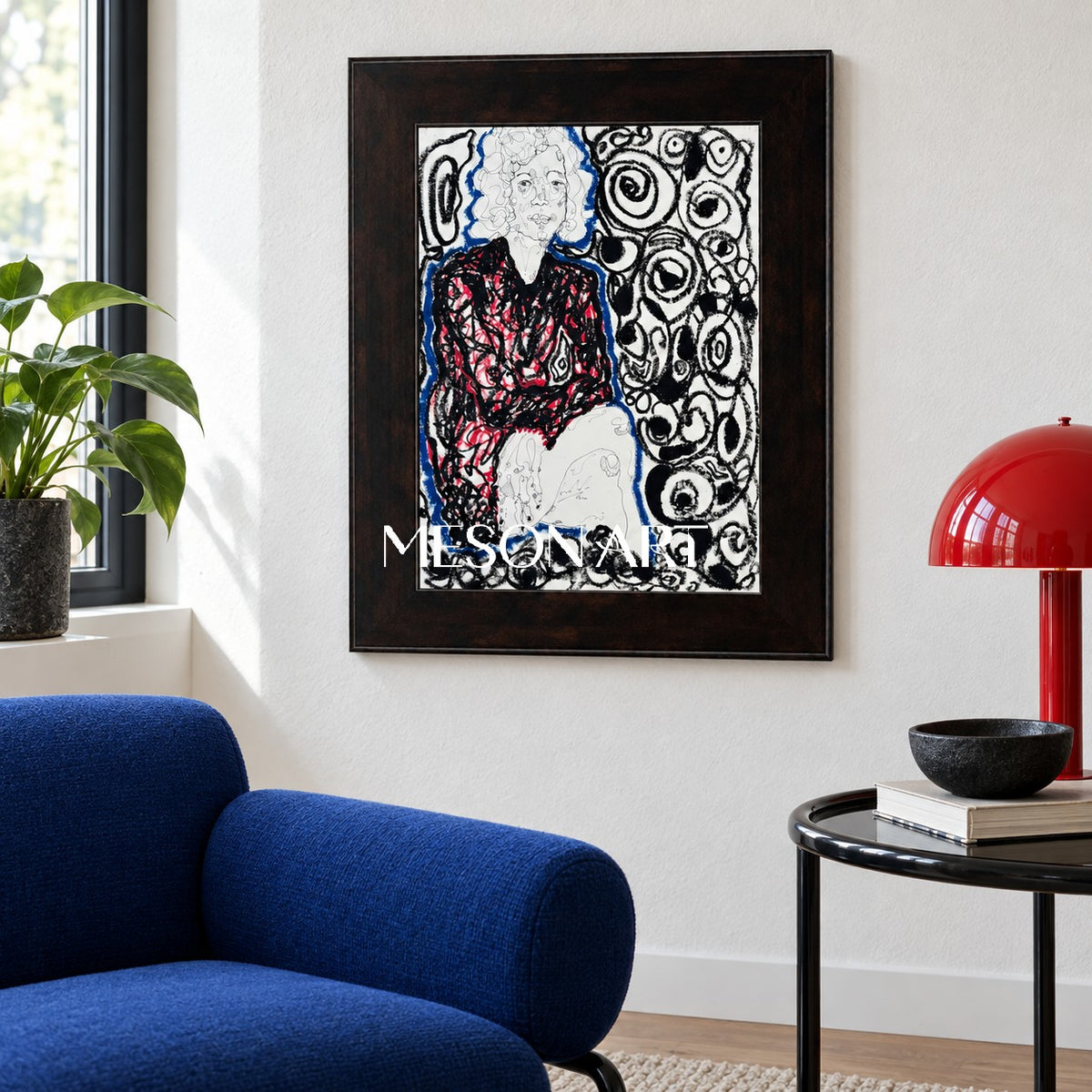 Red And Black Modern Portrait Painting Rectangular Wall Art Original Artist By Mesonart