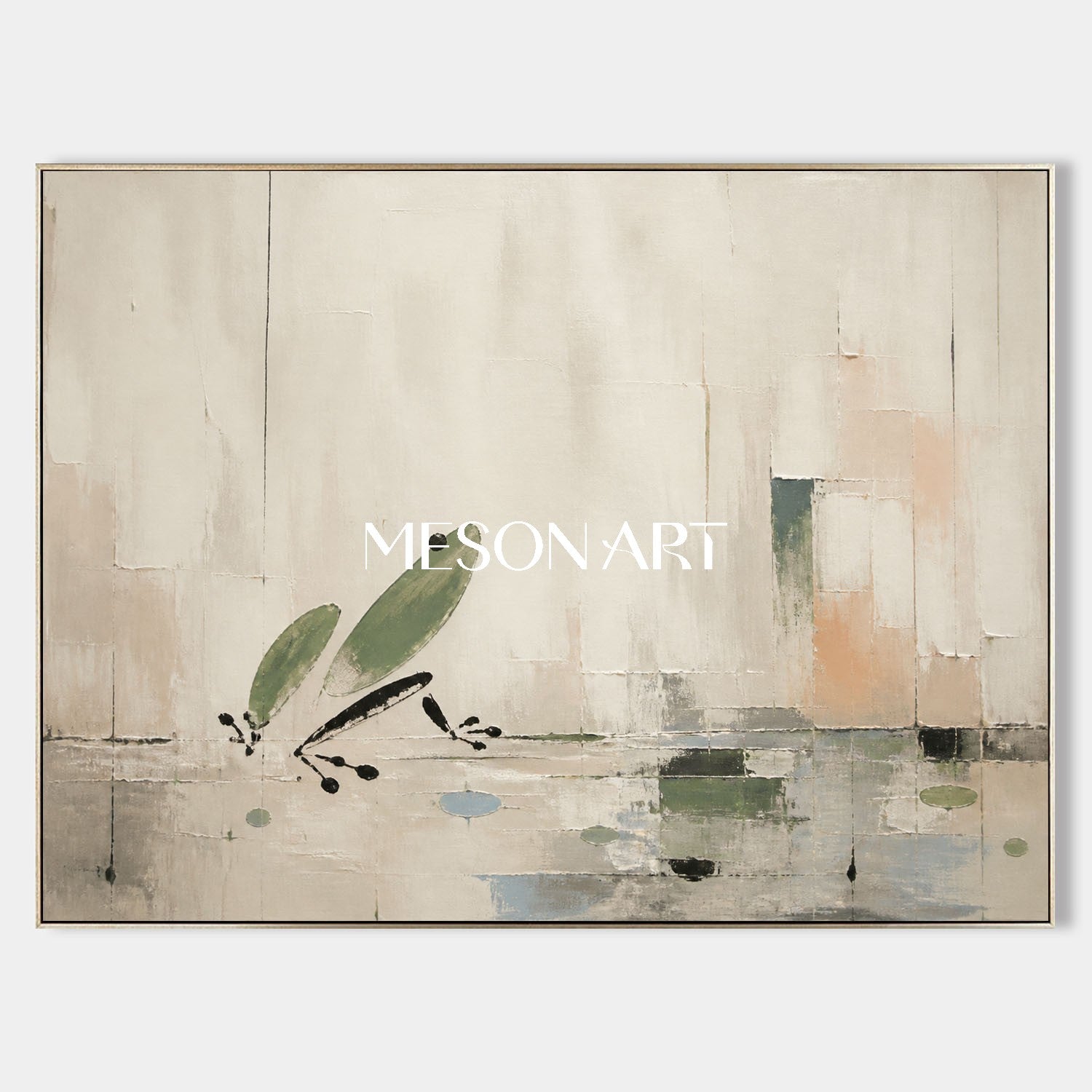 Minimalist Frog Abstract Painting On Linen Canvas For Modern Living Room And Bedroom Decor