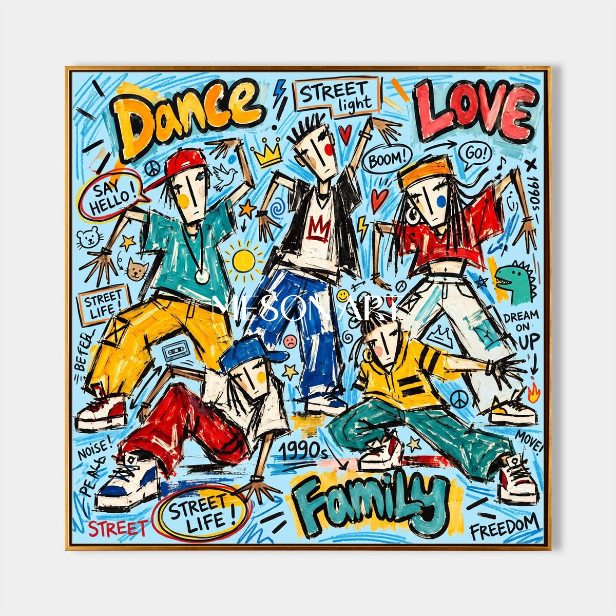 Blue And Yellow Abstract Street Dance Graffiti Art Square Wall Decor For Living Room By Mesonart