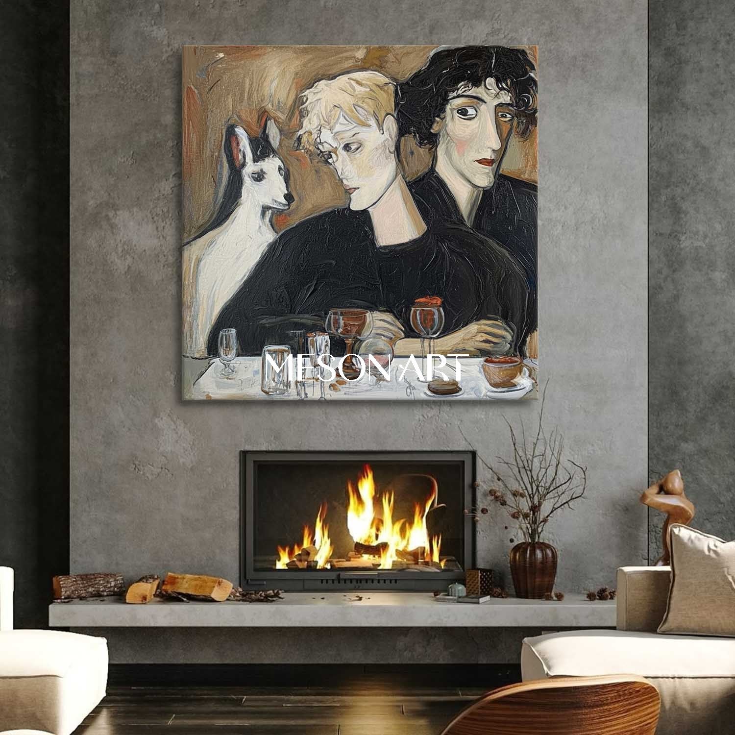 Modern Expressionist Art Portrait Painting Large Framed Canvas Hallway