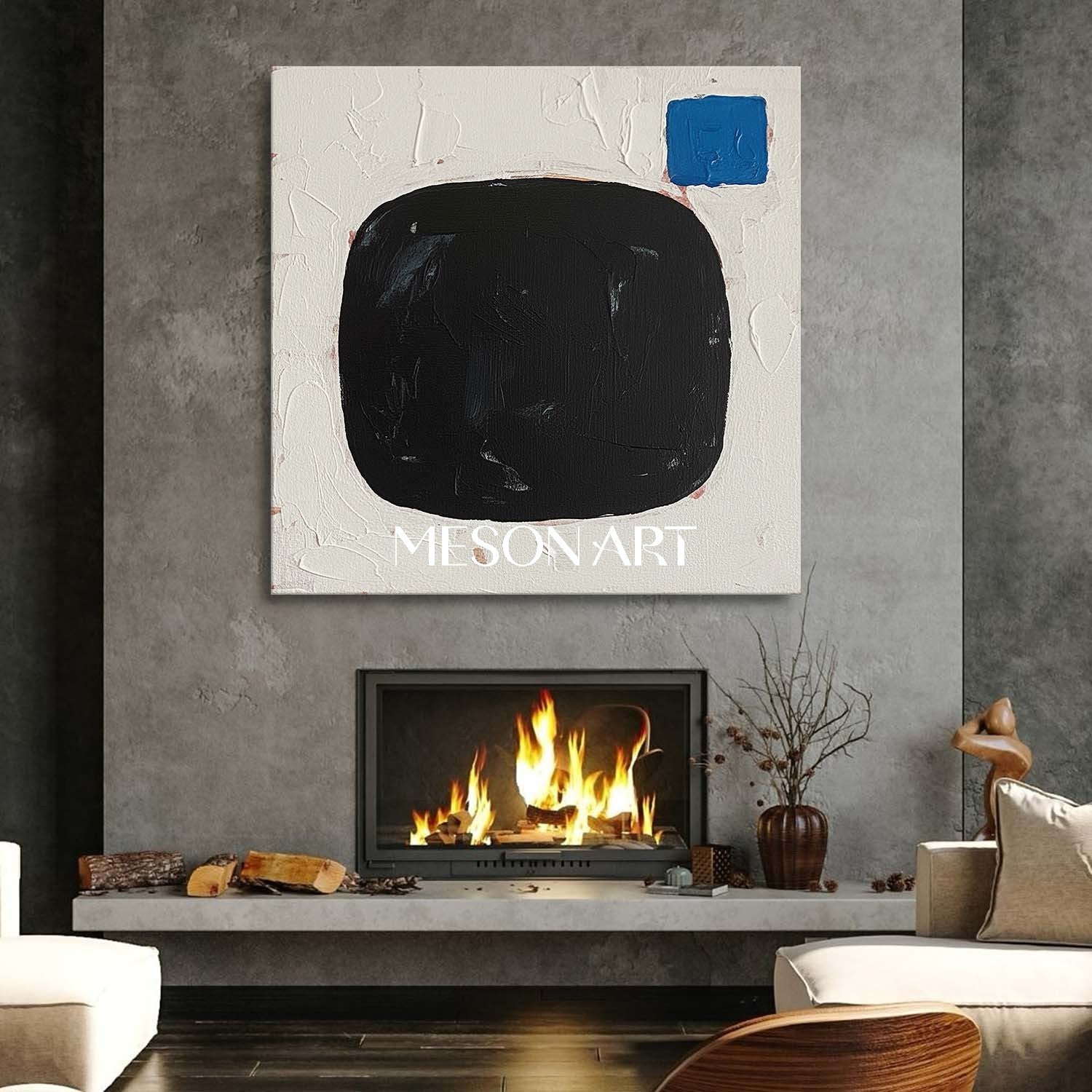 Buy Black Minimalist Abstract Oil Painting Canvas Dining Room Wall Art