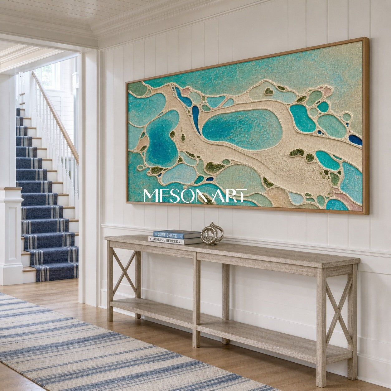 Turquoise Lagoon Abstract Art With Fluid Texture For Coastal Living Room