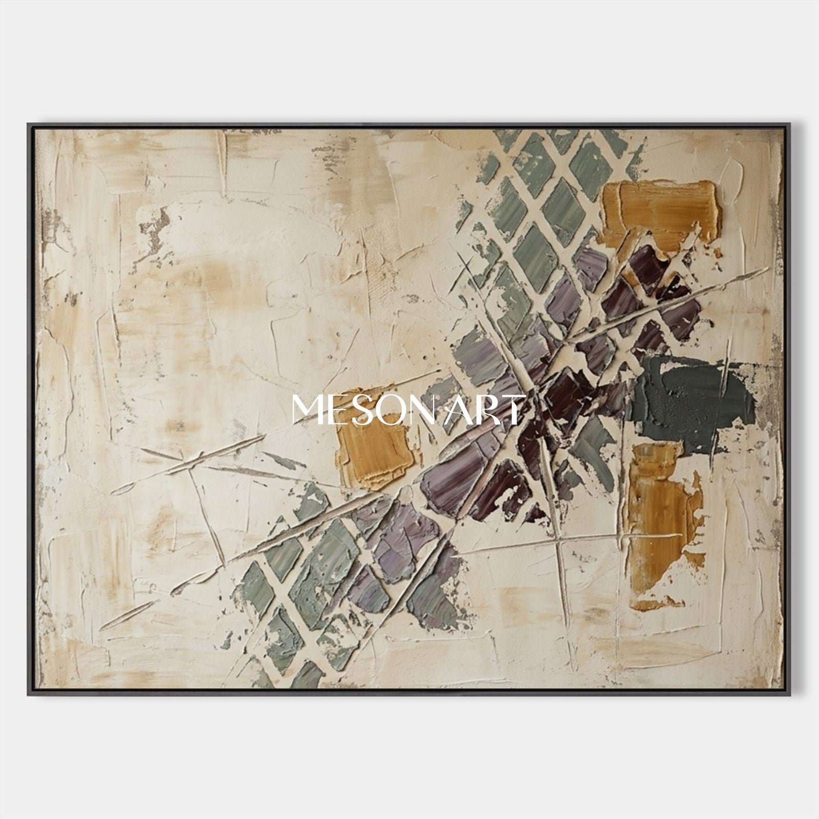 Minimalist Abstract Painting With Textured Relief For Modern Living Room Decor
