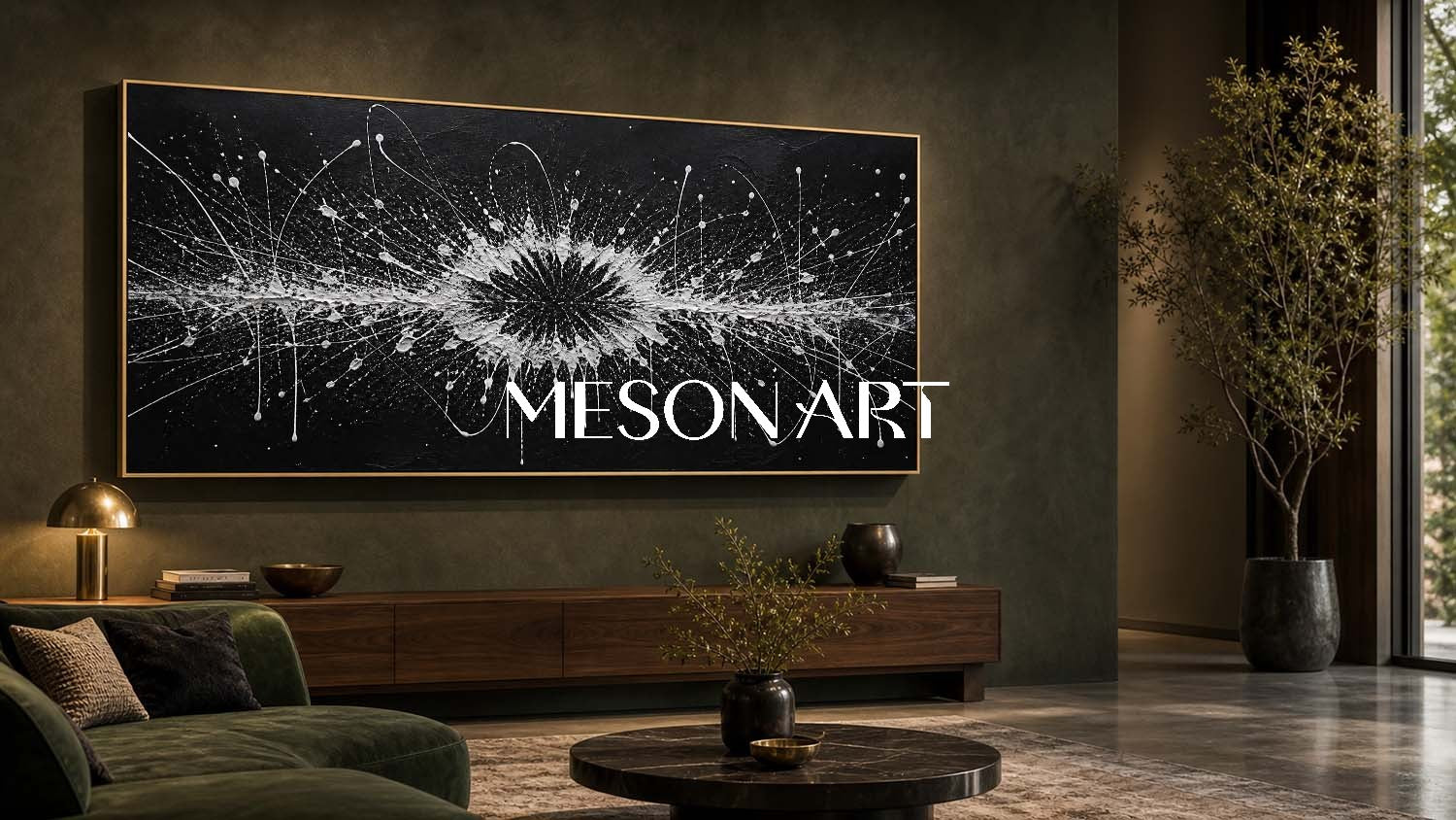 Pollock Abstract Style Black White Painting With Fluid Motion For Modern Living Room