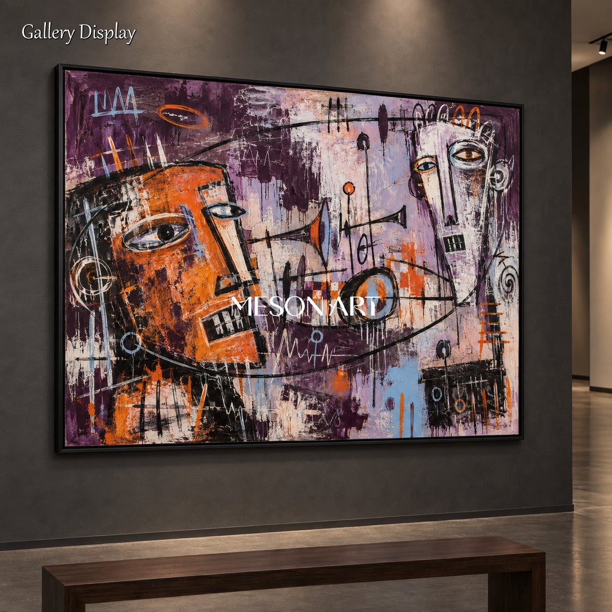 Purple And Orange Abstract Graffiti Pop Art Painting Rectangular Wall Street Canvas Original Artist By Mesonart