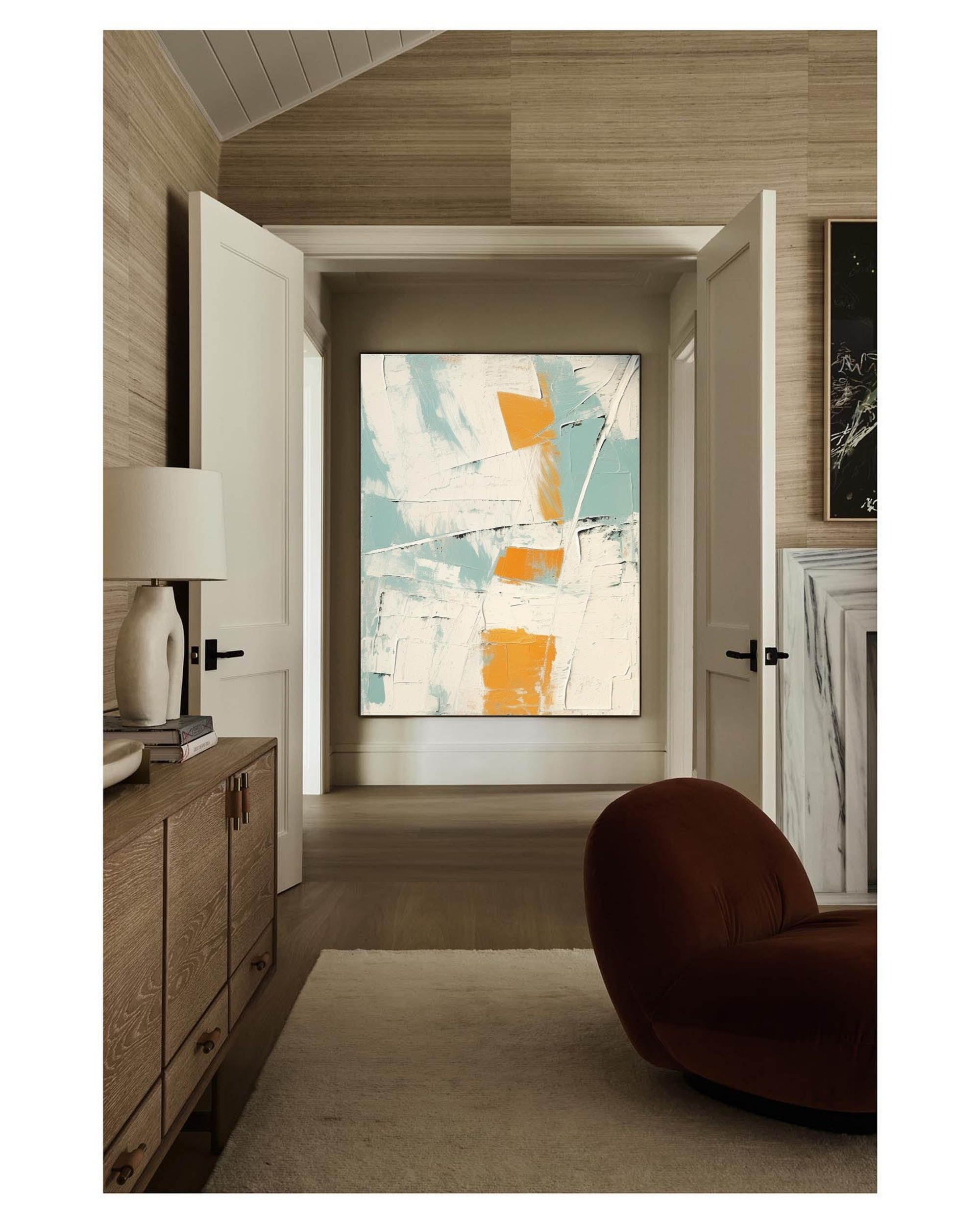 Gray and Blue Minimalist Wall Art Gray and Blue Texture Painting Living Room Minimalist Wall Decor