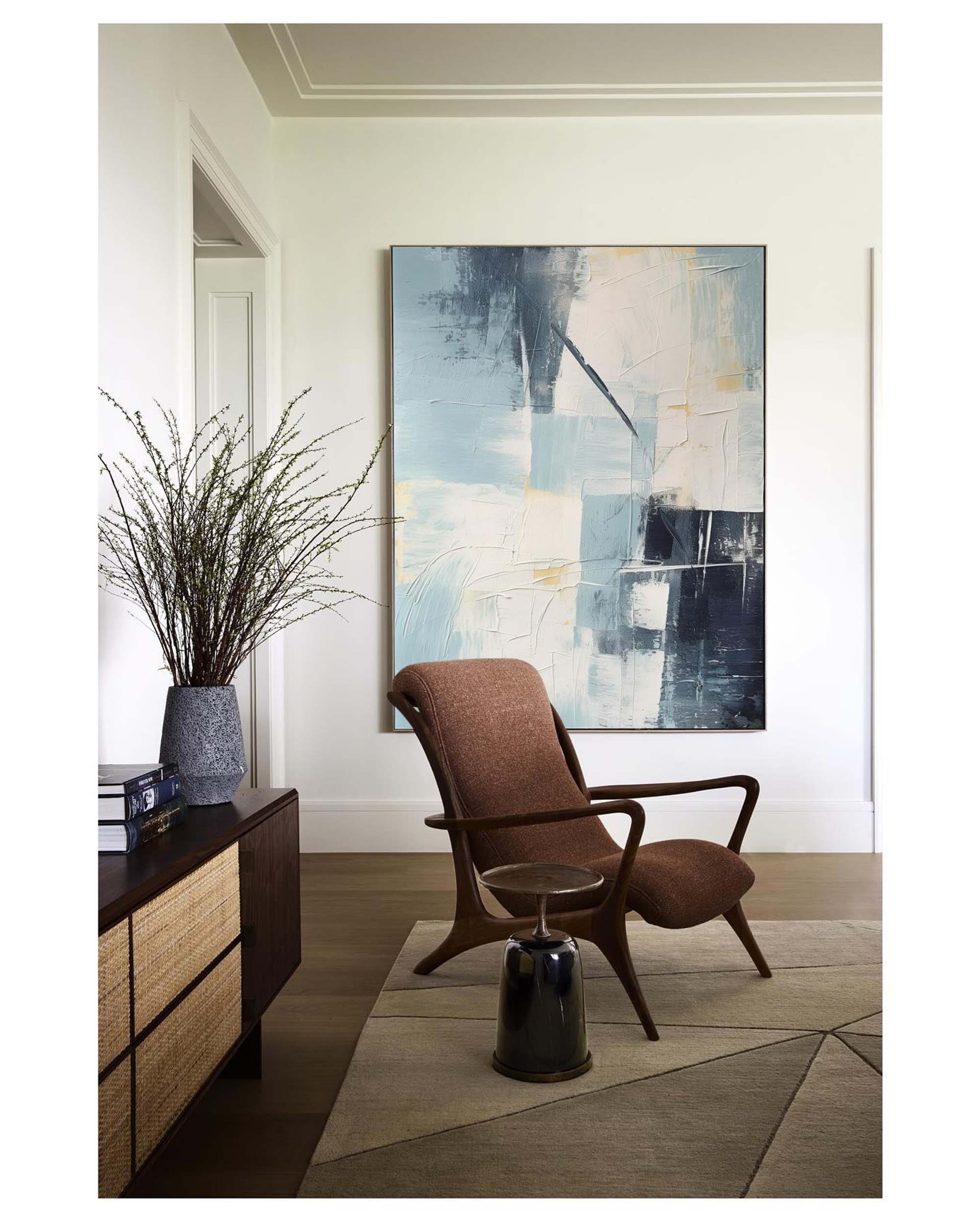Large Blue Minimalist Canvas Wall Art Gray Blue Texture Painting Blue Living Room Minimalist Wall Decor