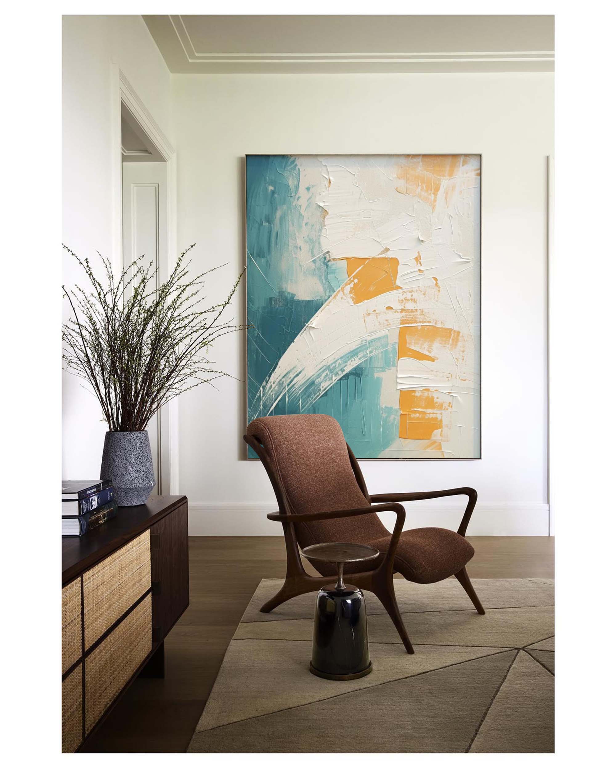 White and Blue Texture Painting Living Room Minimalist Wall Decor White and Blue Minimalist Canvas Wall Art