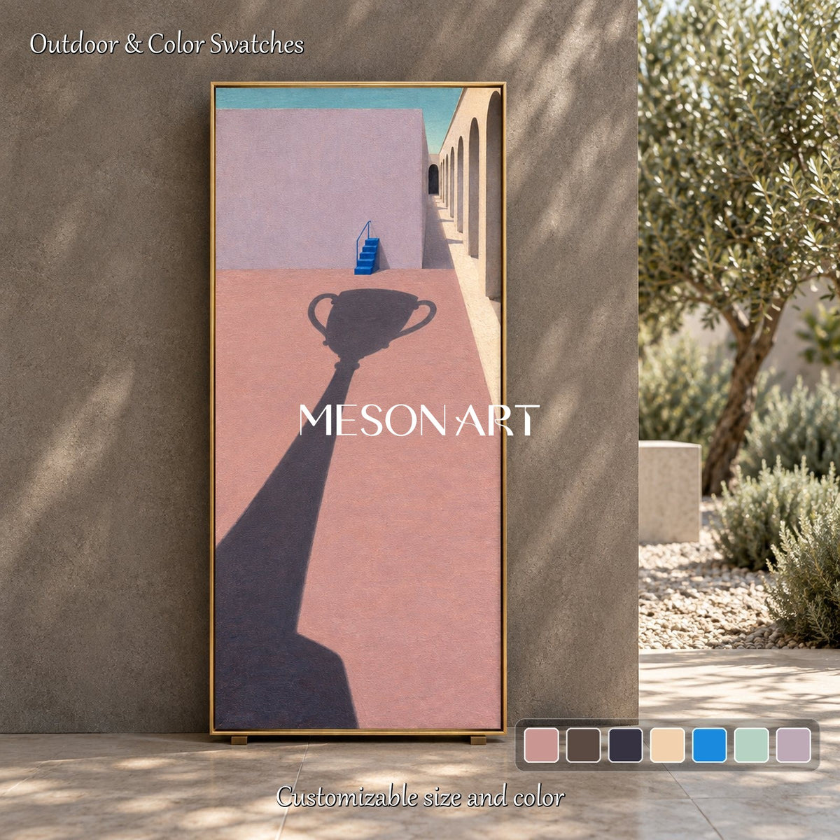 Pink And Blue Surrealist Architecture Painting Panoramic Original Artist Large Wall Art For Living Room By Mesonart