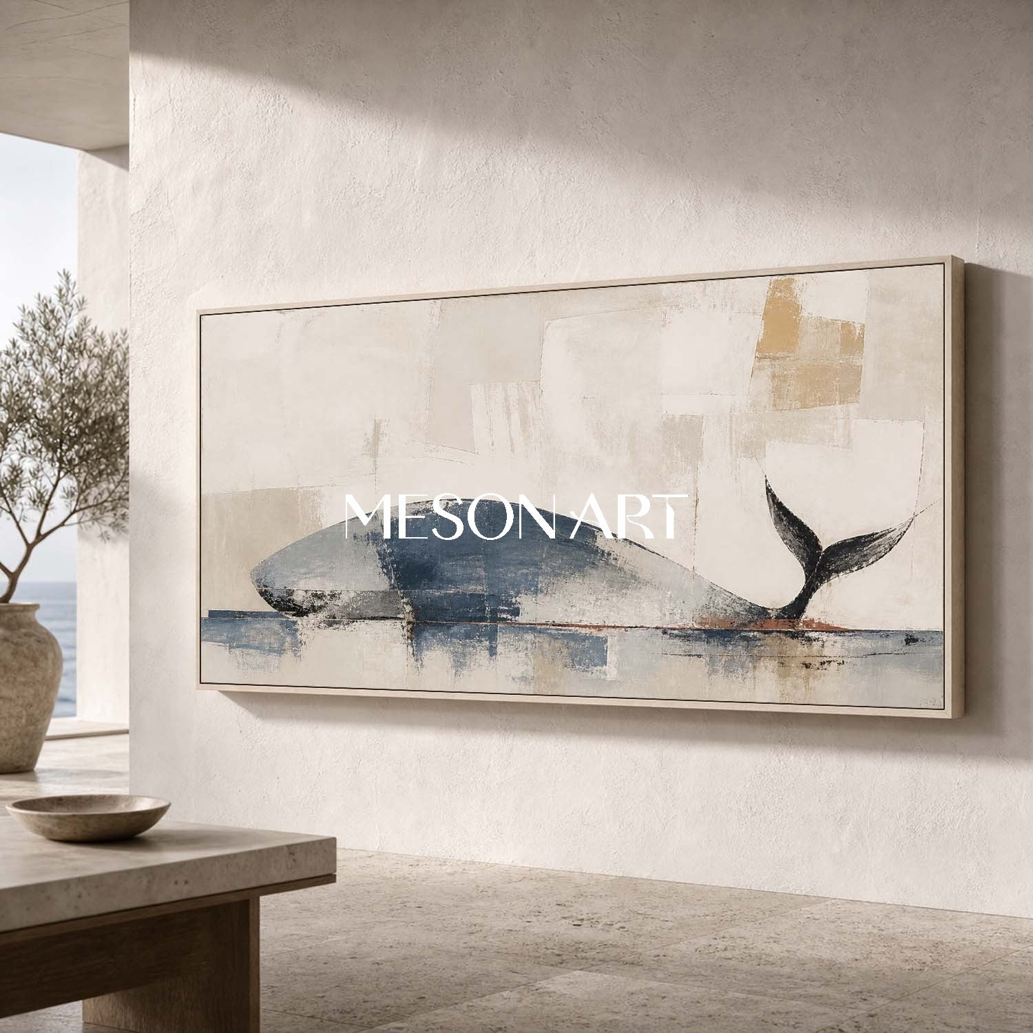 Large Minimalist Whale Oil Painting Abstract Canvas Wall Art Decor For Modern Living Room Bedroom