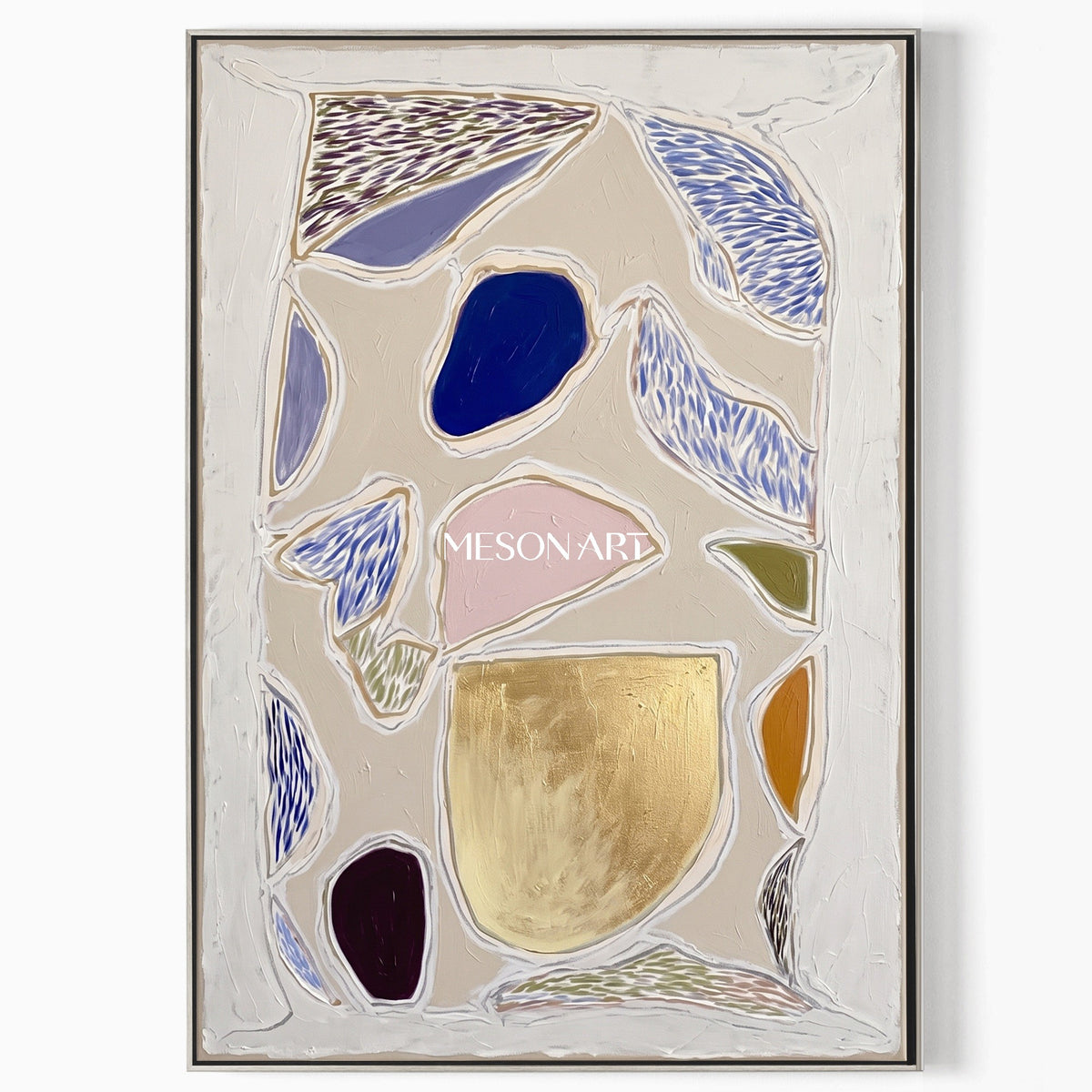 Beige And Blue Minimal Abstract Geometric Textured Rectangular Wall Art Original Artist By Mesonart