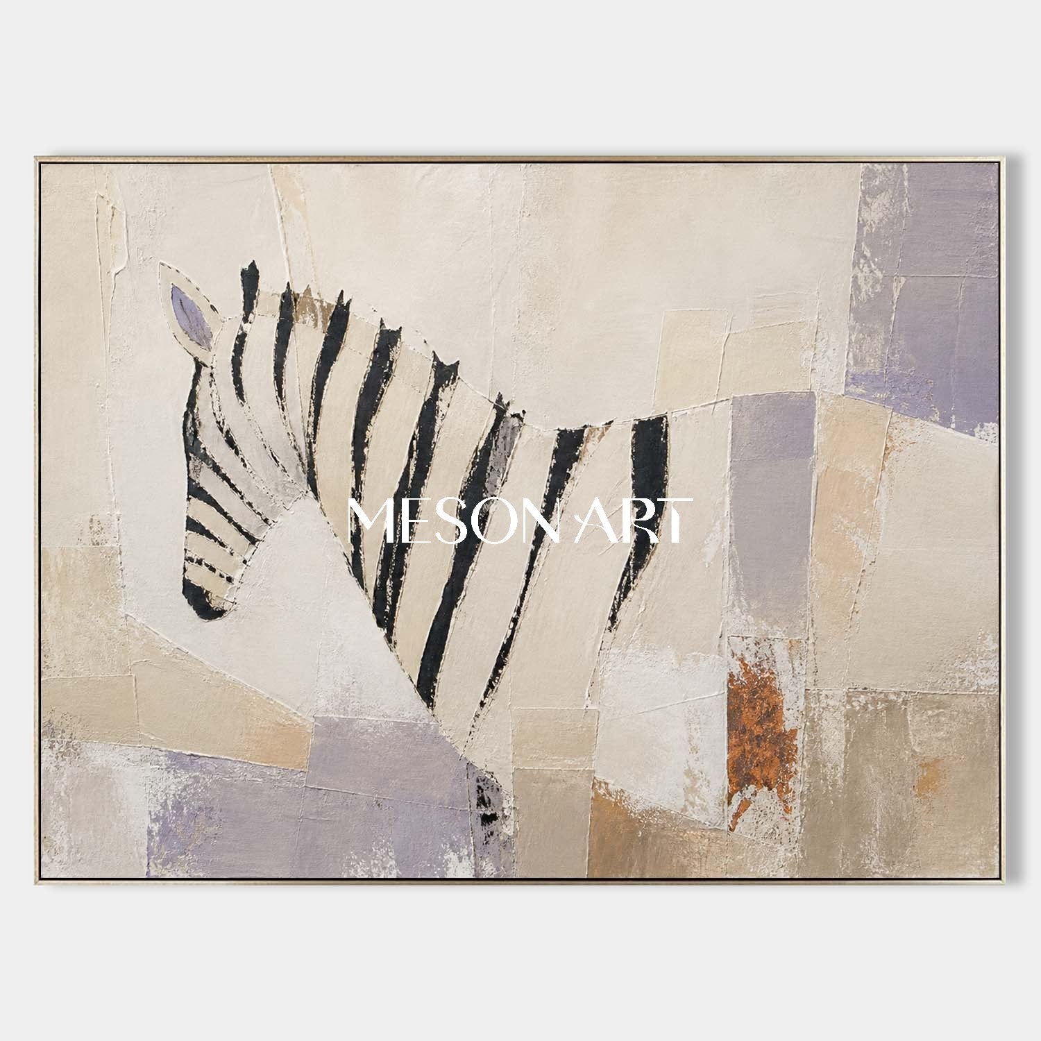 Minimalist Zebra Abstract Oil Painting On Linen Canvas For Modern Living Room Entryway Decor