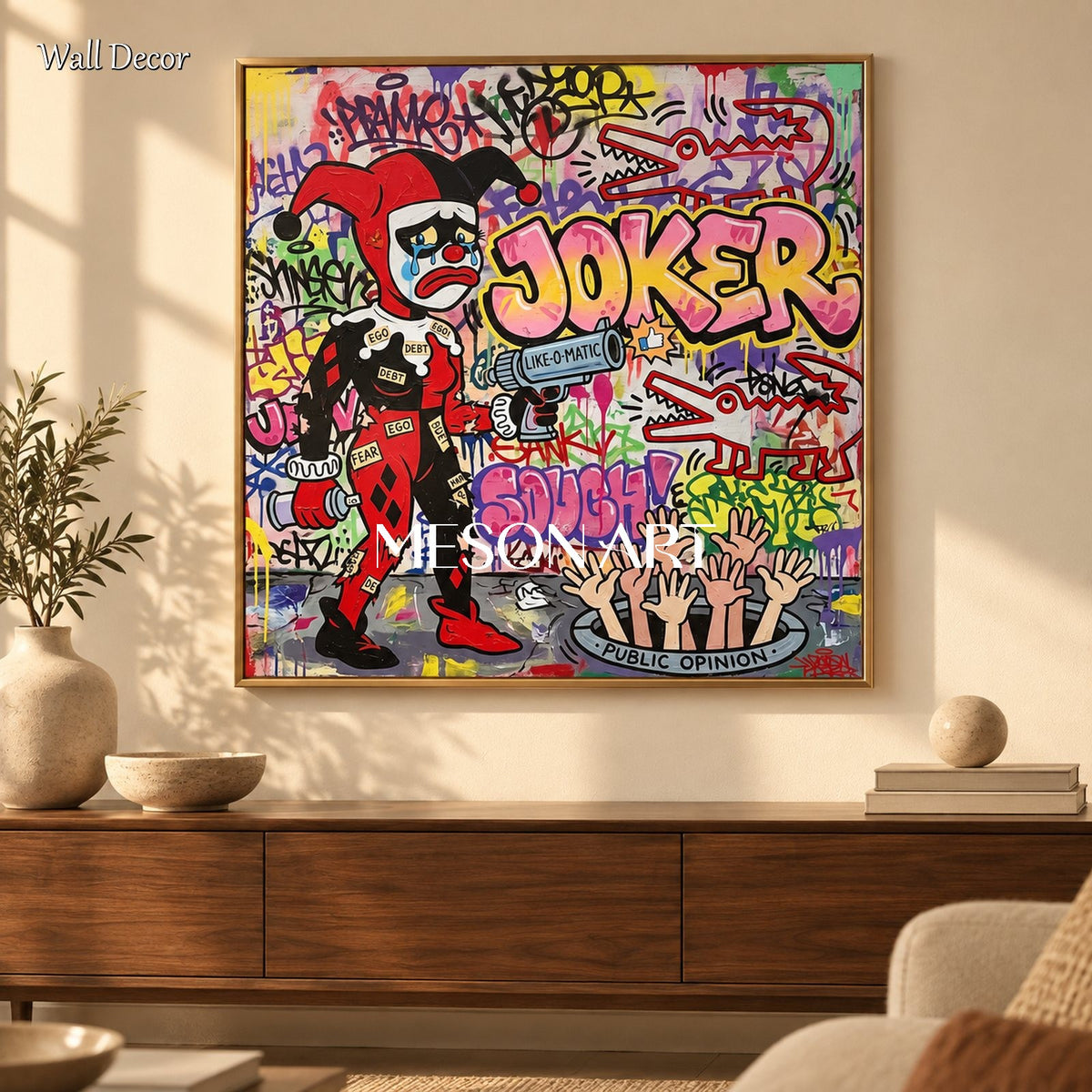 Red And Black Graffiti Art Joker Painting Square Canvas Wall Decor For Living Room Original Artist Hand Painted By Mesonart