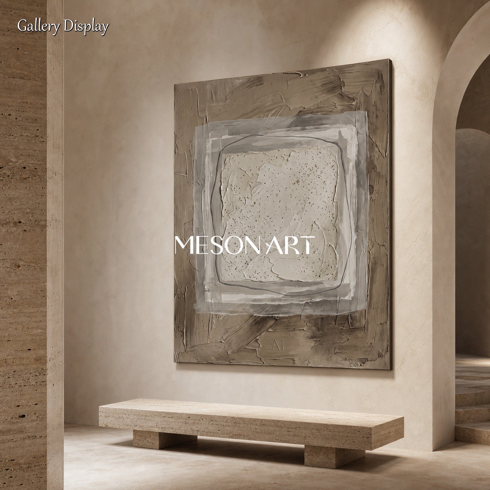 Minimalist Abstract Painting With Textured Relief For Modern Living Room Decor