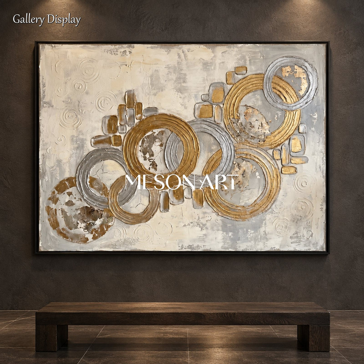 Gold And Gray Abstract Art Rectangular Wall Decor Original Artist Hand Painted By Mesonart