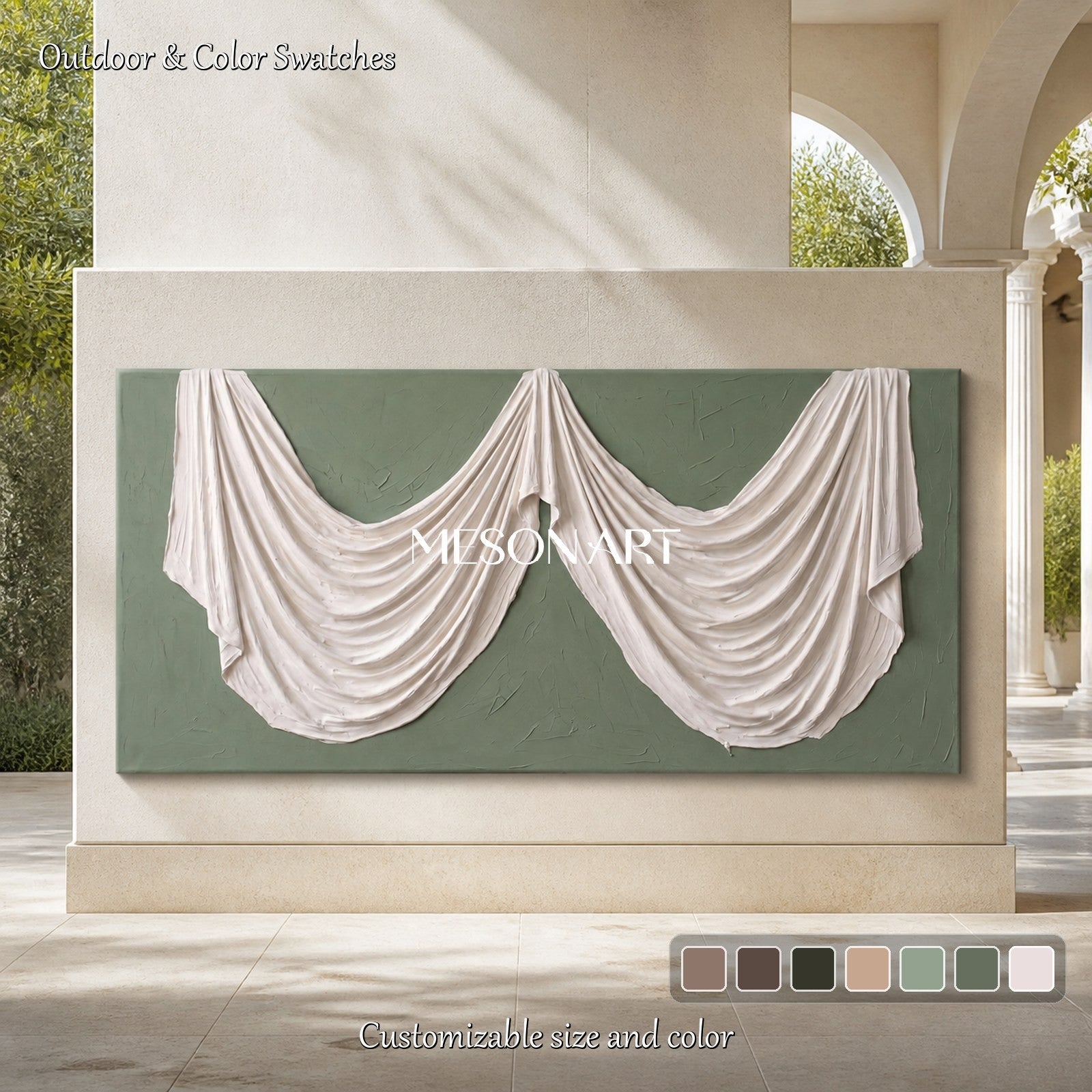 Green And White Plaster Relief Art Panoramic Sculptural Wall Decor By Mesonart
