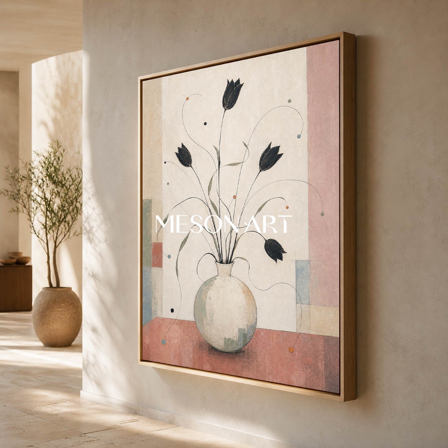 Art Deco Floral Canvas Wall Art With Soft Brushwork For Living Room And Dining Room Decor
