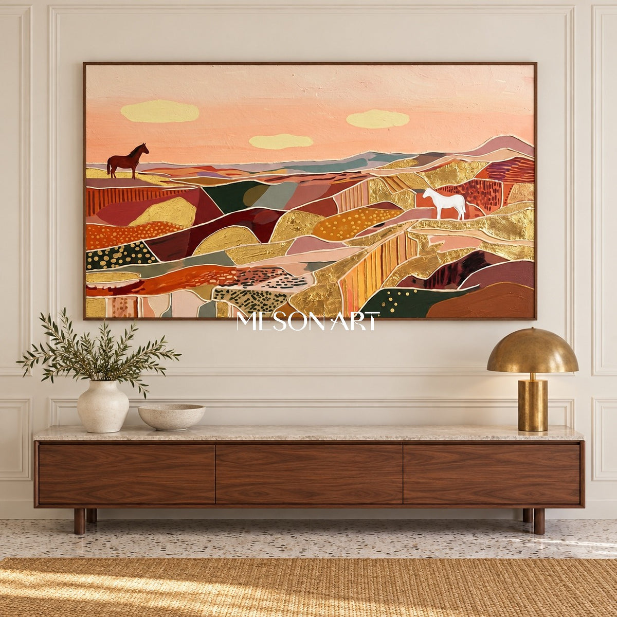 Earthy Terracotta Abstract Art Panoramic Decor Special Gift Contemporary Primitive Style By Mesonart
