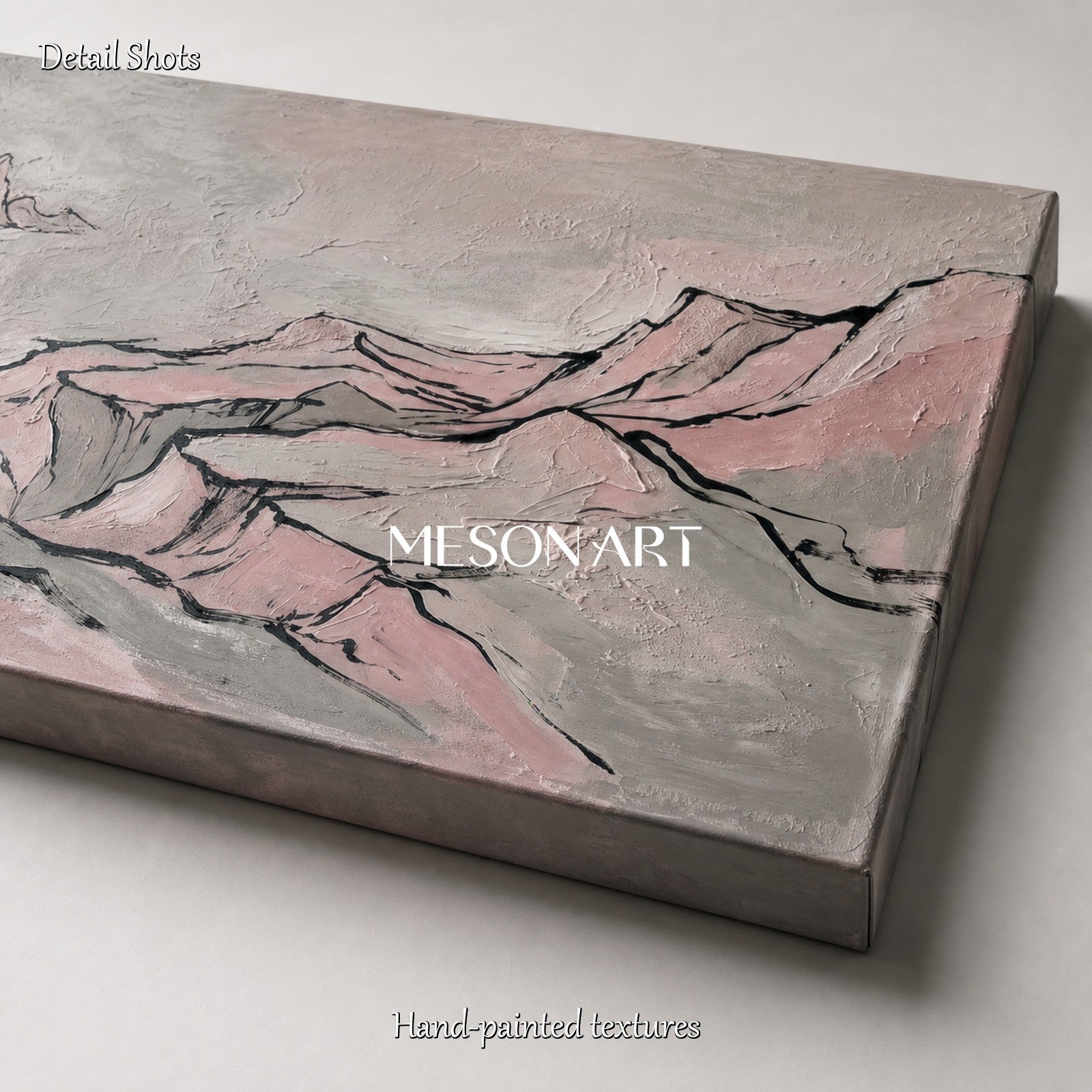 Large Pink And Black Abstract Mountain Wall Art For Modern Living Room Decor