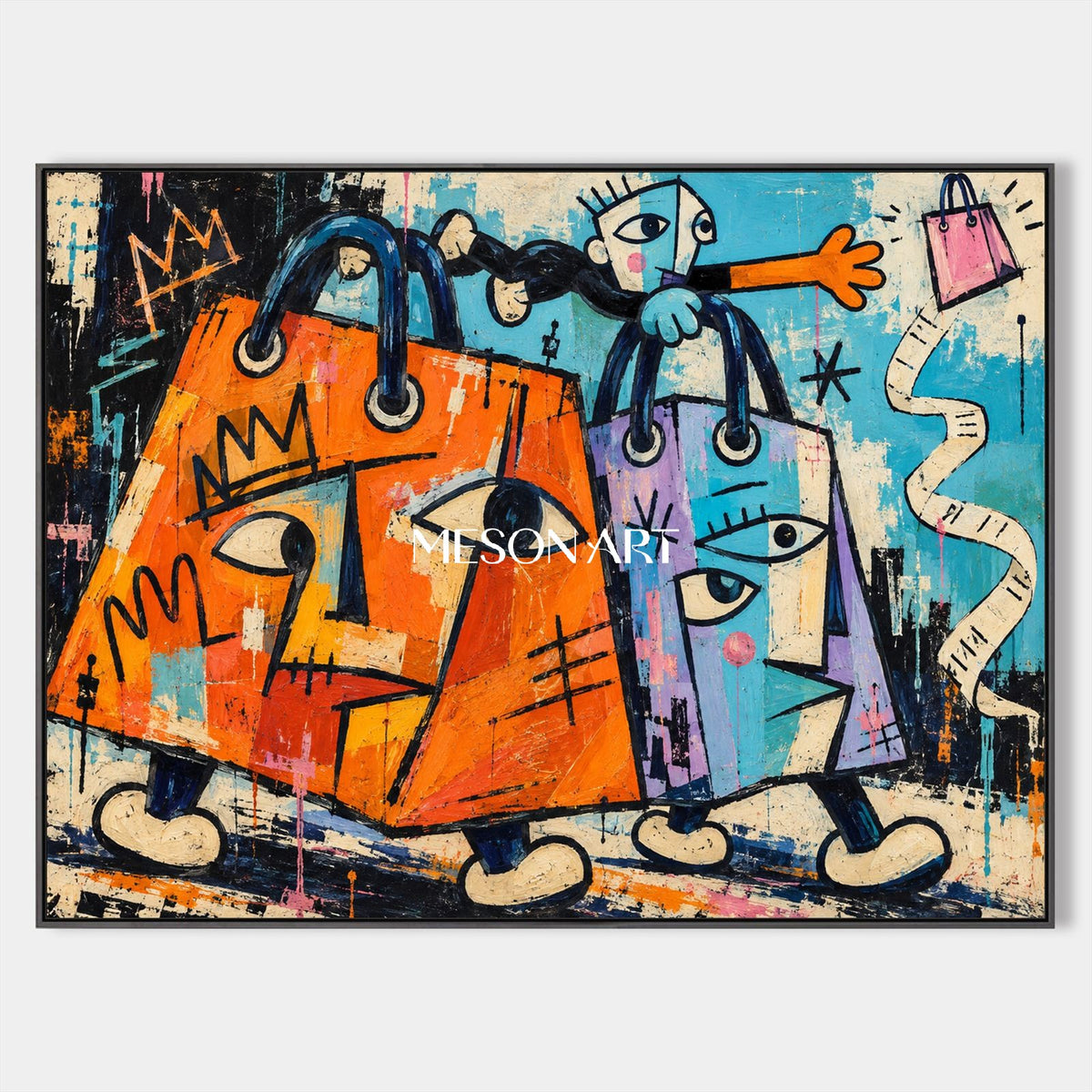 Orange And Blue Abstract Painting Street Art Contemporary Wall Large Canvas By Mesonart