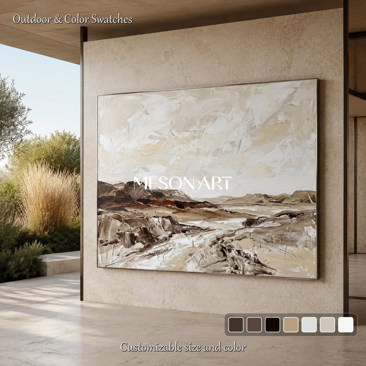 Beige And Brown Abstract Painting Large Rectangular Wall Art Original Artist Hand Painted By Mesonart