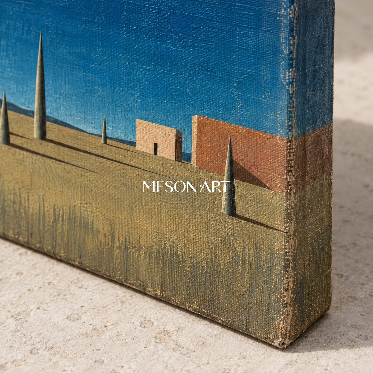 Blue Brown Surrealist Metaphysical Architectural Geometric Nostalgic Rectangular Wall Art By Mesonart