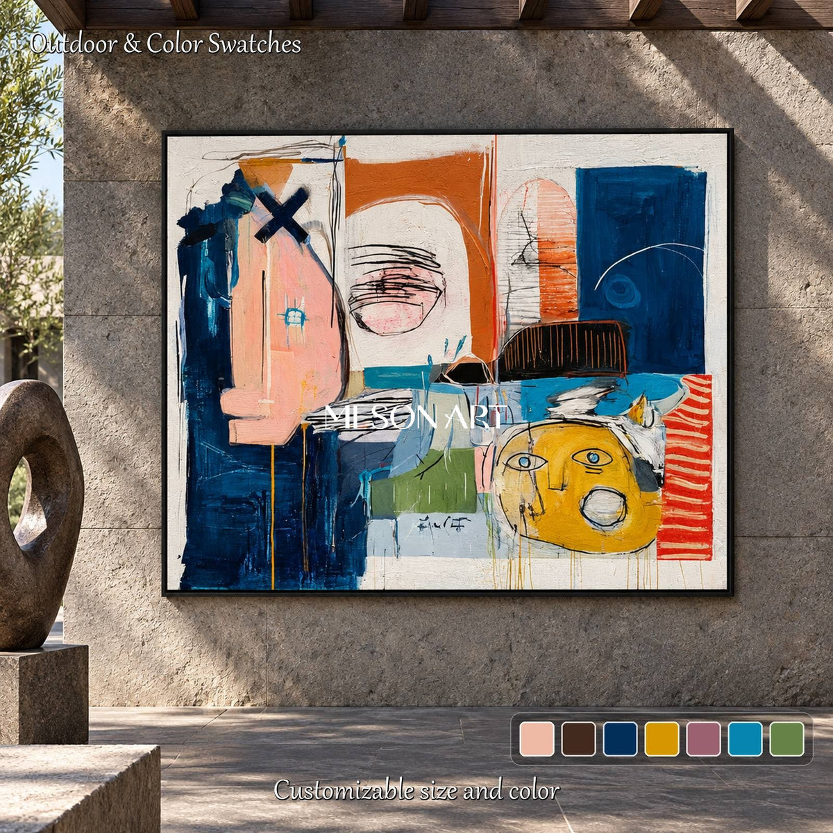 Blue And Orange Abstract Music Painting Textured Original Art By Mesonart