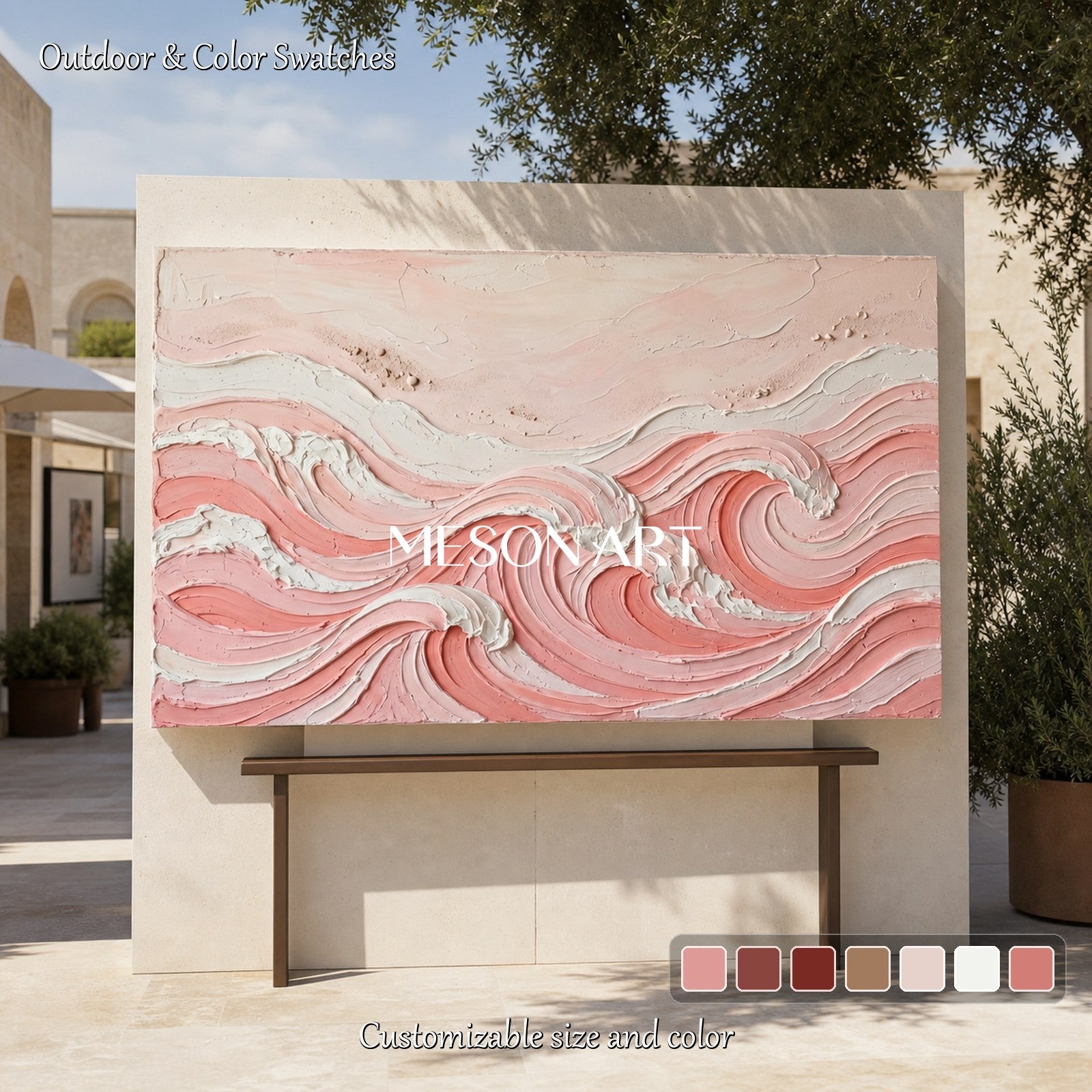 Pink Wave Textured Wall Art For Modern Bedroom Decor With Soft Brushwork