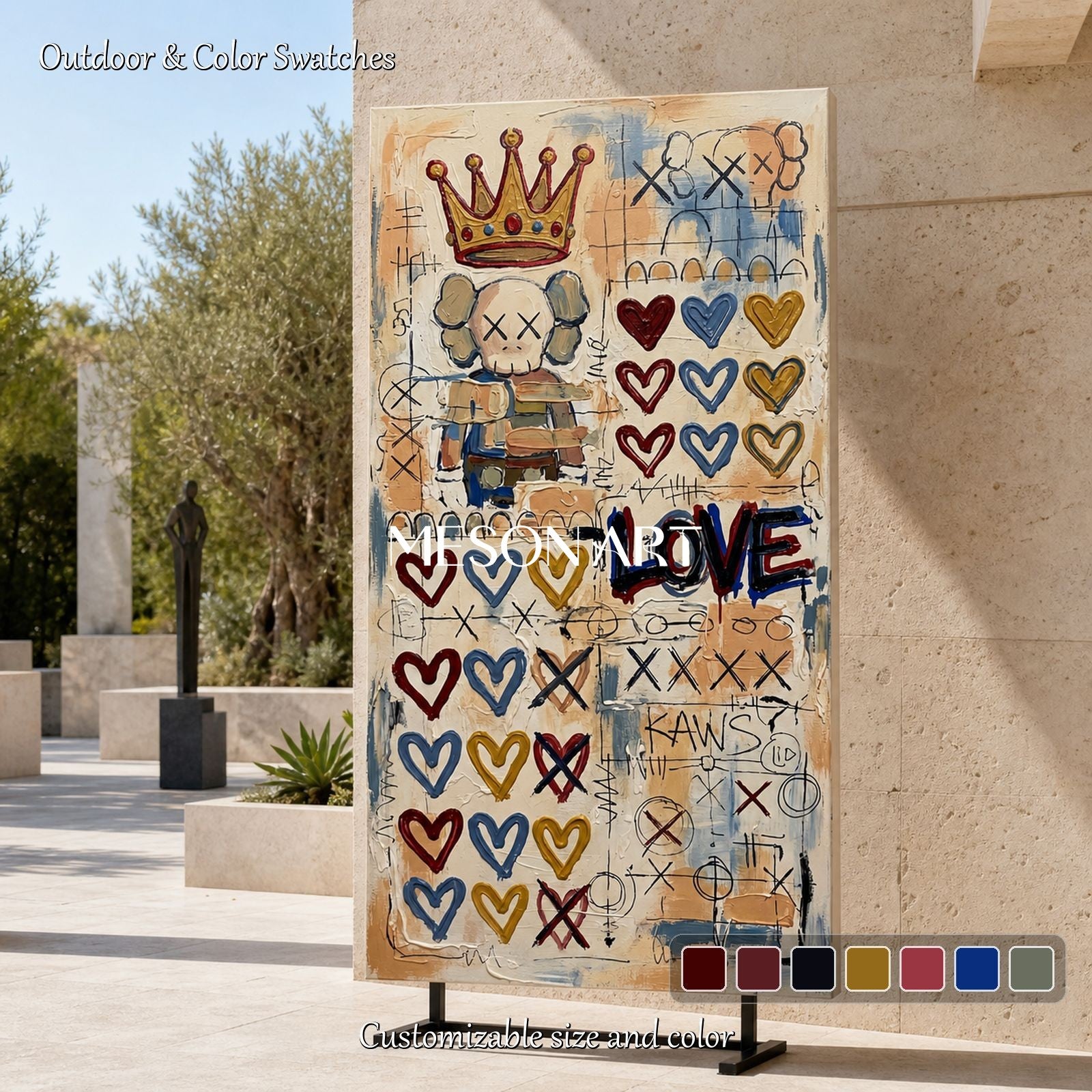 Abstract Pop Art Painting With Crown And Hearts For Modern Living Room Decor