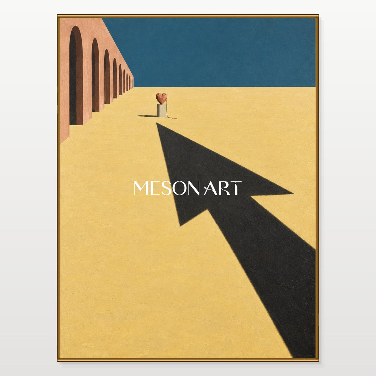 Beige And Blue Surrealist Shadow Painting Rectangular Wall Art Original Artist Hand Painted For Living Room By Mesonart