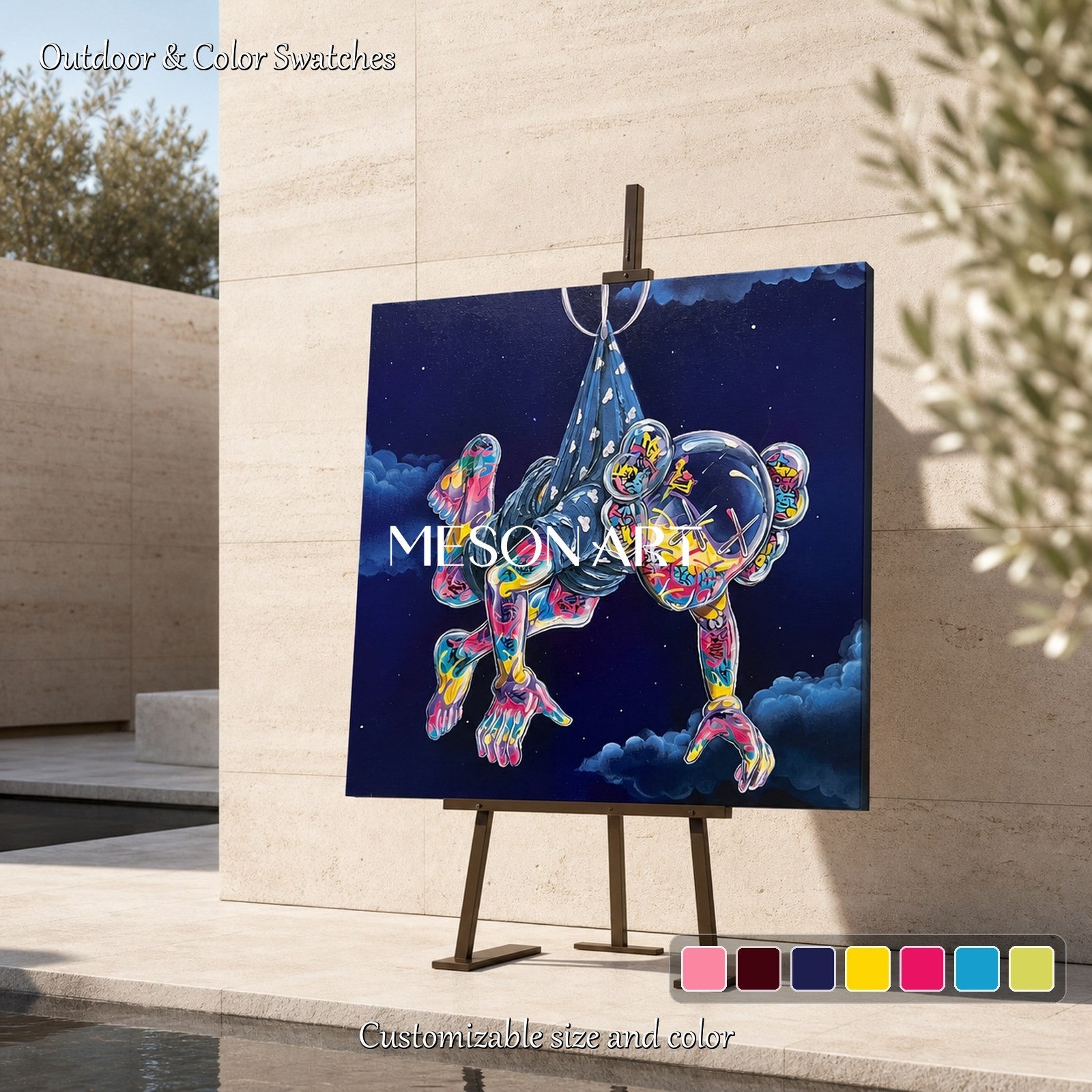 Vibrant Pop Art Painting With Surreal Graffiti Figure For Modern Living Room Decor